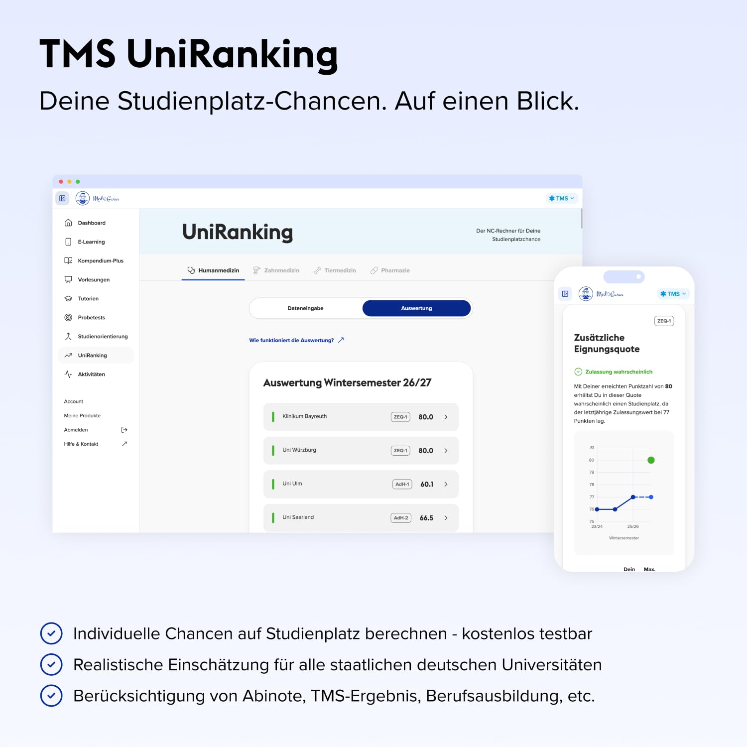MedGurus - TMS Komplettpaket - Umfassende Vorbereitung auf den Medizinertest mit 7.000+ Übungsaufgaben, E-Learning & Kompendium inkl. TMS Simulation - Erfolgreich ins Medizinstudium