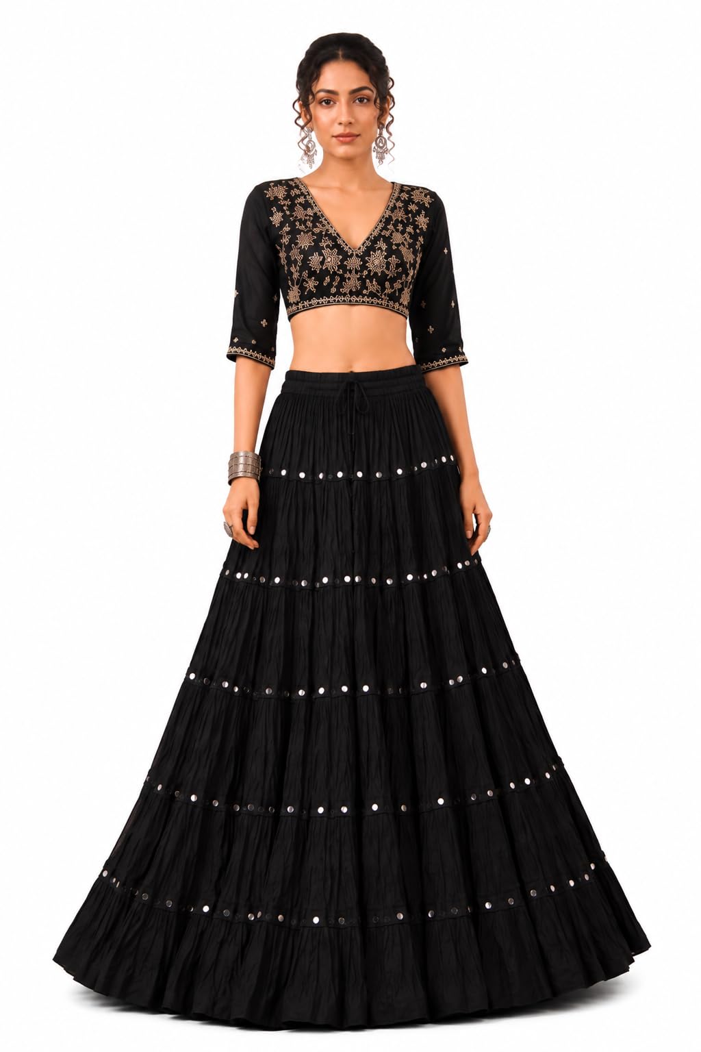 Women’s Solid Silver Sequin 10mtr Skirt-picture-47