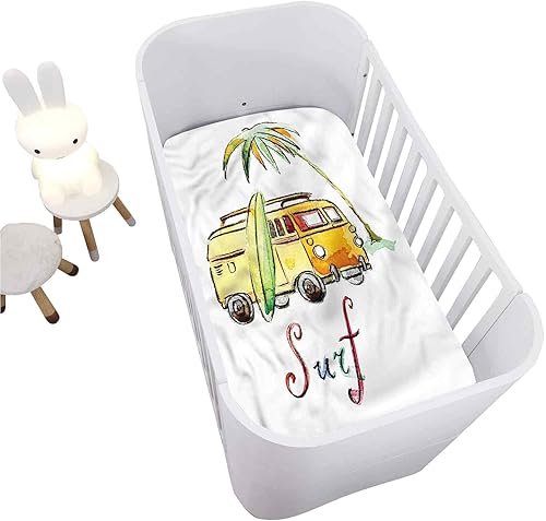 LCGGDB Sábana bajera ajustable para cuna con tabla de surf, con diseño de coche, transpirable, acogedora sábana de bebé para colchones estándar de