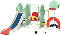 Vista 1 de 7 in 1 Toddler Slide and Swing Set, Kids Freestanding Slide Climber with Adjustable Swing and Basketball Hoop, Soccer Golf and Ring Toss Game