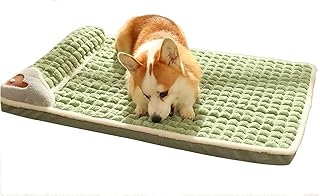 ZAOWU Dog Mat Bed Soft Warm Cat Bed Mat Pad with I Style Pillow Pet Bed Machine Washable Green 2XL 100 * 75cm