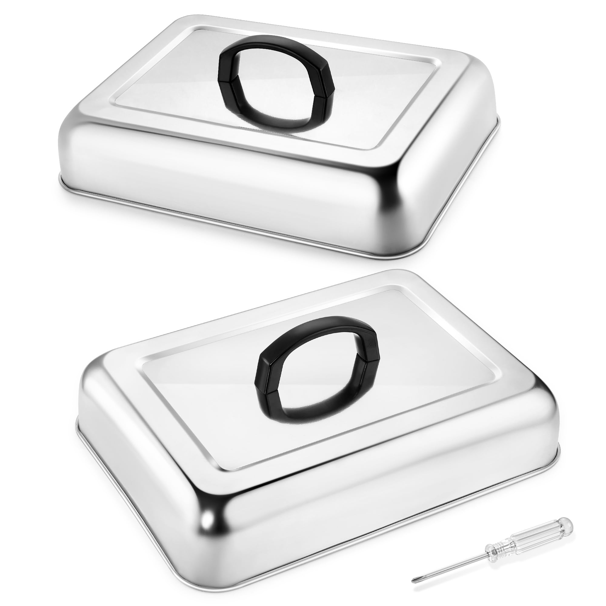 Joyfair Lot de 2 couvercles rectangulaires en acier inoxydable pour badigeonner la vapeur avec poignée résistante à la chaleur, couvercle à hamburger pour barbecue Teppanyaki à dessus plat, cuisson