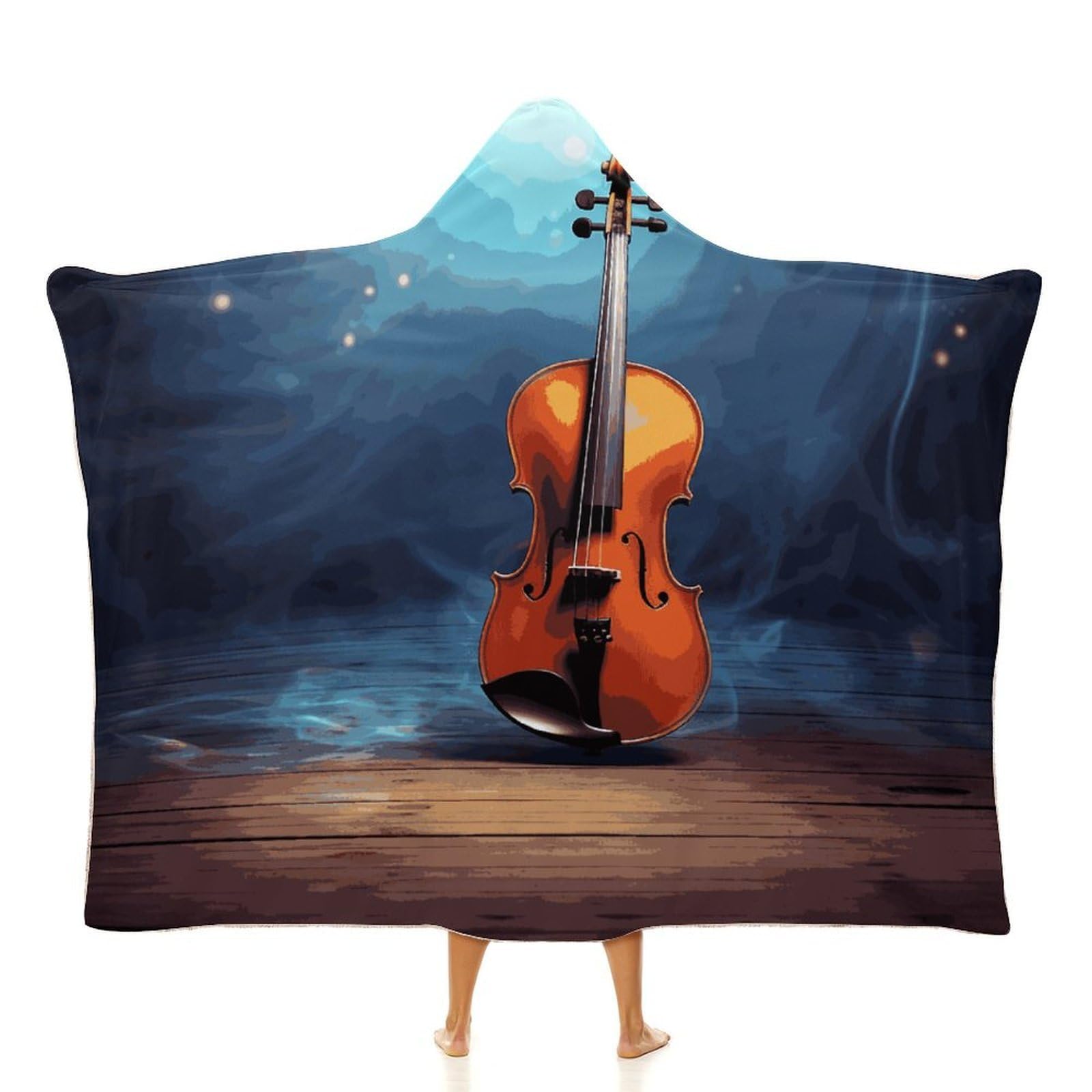 LDGSUPH Violin Poster Hooded Blanket Soft Wearable Blankets Cozy Hoodie Throw Cloak Wrap Poncho Cape Blanket 50"x60"