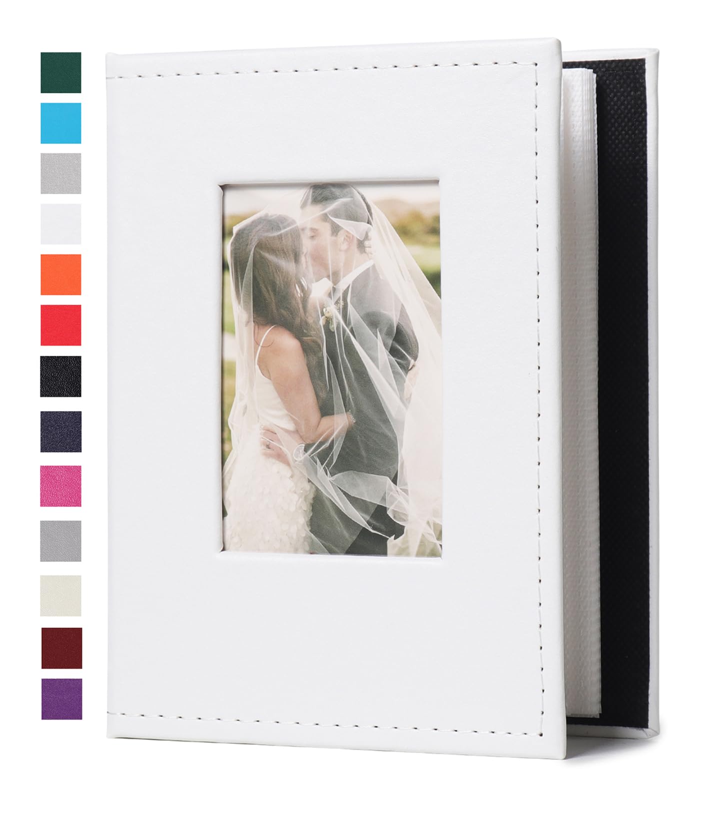 RECUTMS Photo Album 4x6 52 Pockets, Small Mini Capacity Leather Photo Album with Front Window, Each Pack Hold 52 Vertical Photos for Family Wedding Baby Children(White)