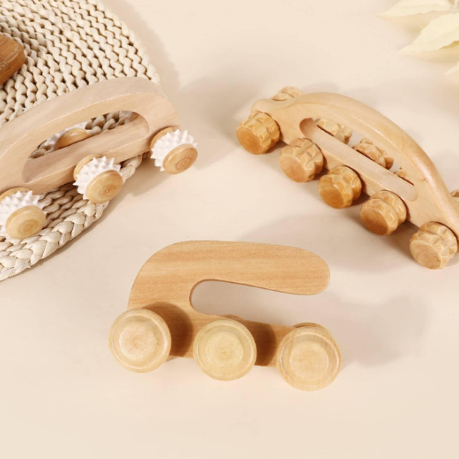 6 Rodillos de Masaje Manuales de Madera Portátiles para Relajar Los Músculos Del Cuerpo, Ideales para Viajes, La Oficina Y El Gimnasio, 5 piezas