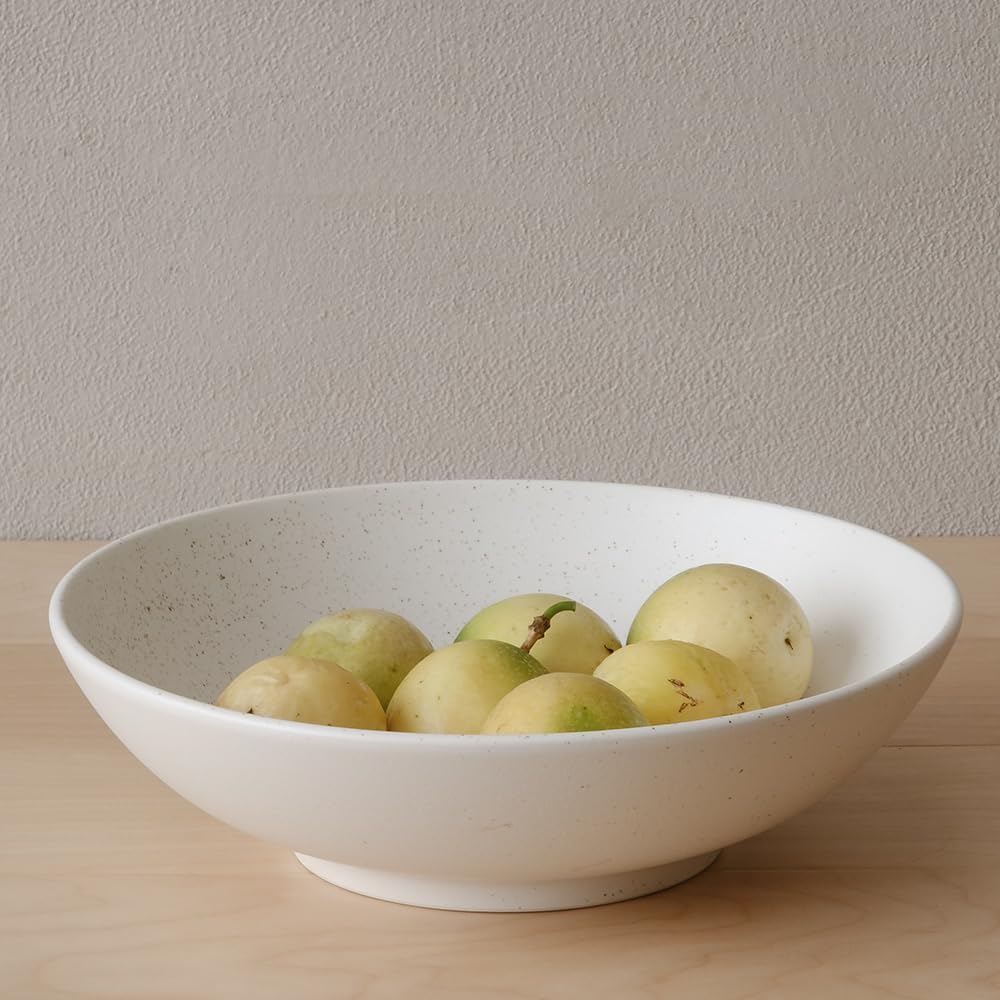 WENSHUO Large Salad Bowl, Ceramic Stoneware with Reactive Glaze, Serving & Mixing, 2Qt (Ink Spot Brown) (Nacre White)