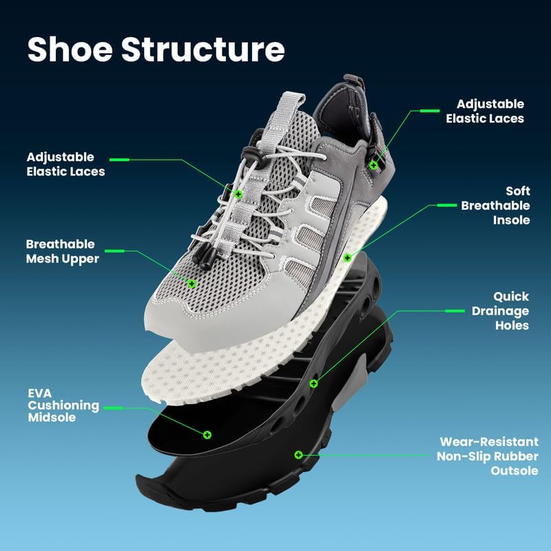 Water Shoes for Men, Quick-Drying & Lightweight Beach Shoes, Aqua Ideal for Water Hiking Beach Trips Swimming Surfing Kayaking