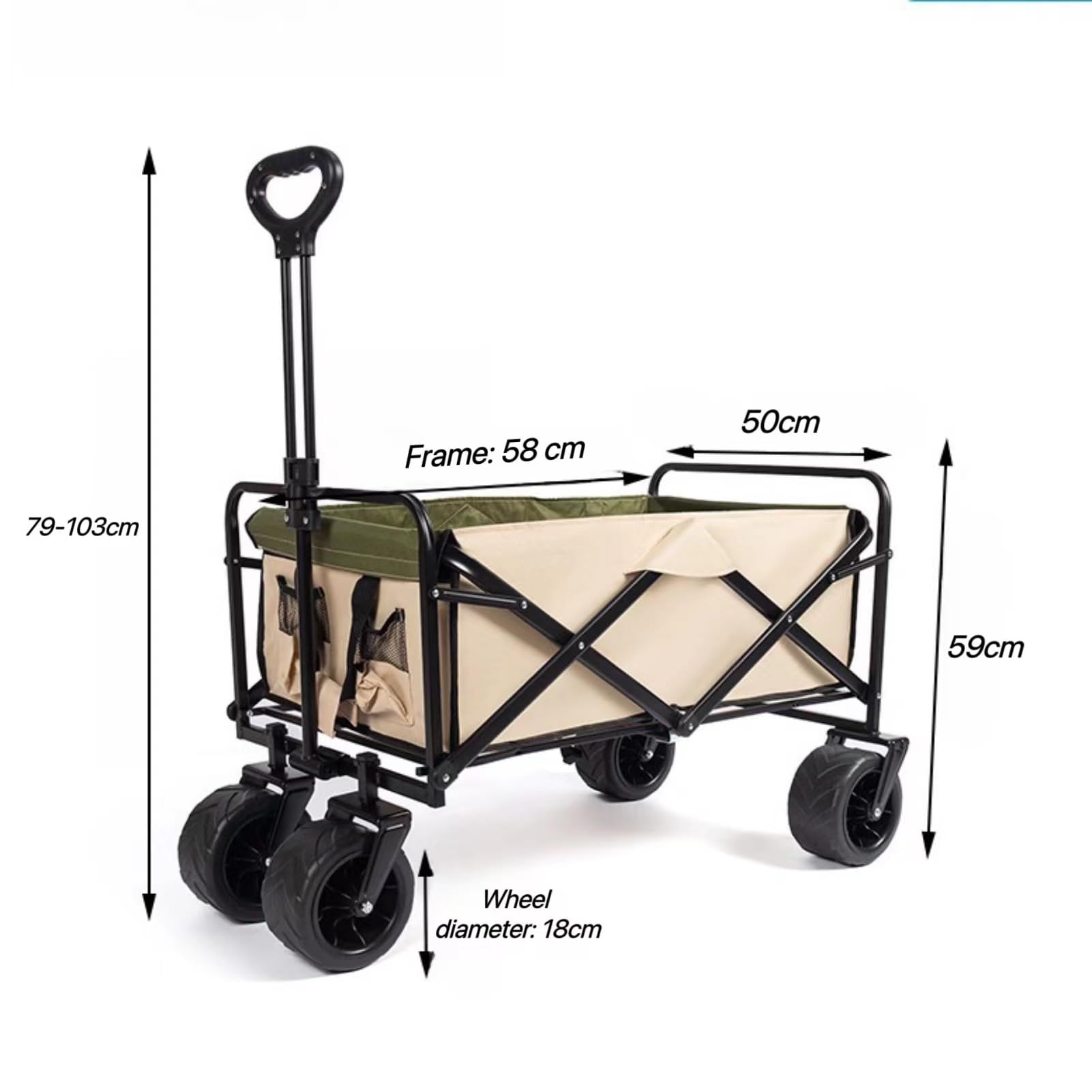 Faltbarer Strandwagen mit Lar All-Terrain-Rädern, 100 l Fassungsvermögen, tragbar, zusammenklappbar, mit 2 Ketten, für Outdoor, Camping, Strand, Garten