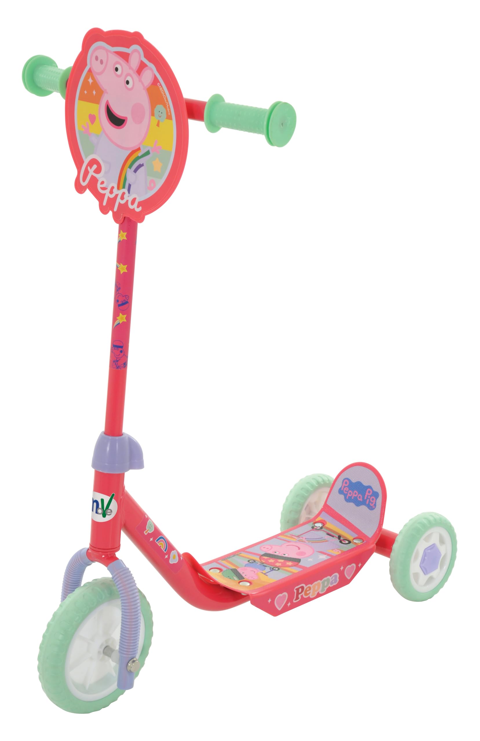 Peppa Pig Patinete 3 Ruedas +20 kg +2 años, 58x36x65-70 cm, Escudo Delante, Juegos para niños, Motricidad, Diseño Colorido Pepa y George, Patinete Infantil, Fácil de Montar (77757)