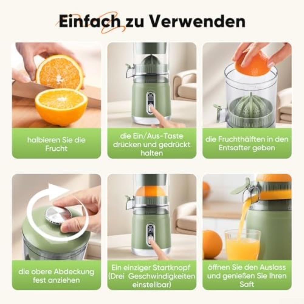 Exprimidor eléctrico de cítricos con operación de un solo toque y pantalla LCD, extracción eficiente de hasta 12.000 RPM para limones, naranjas y más, componentes extraíbles para limpieza (verde)