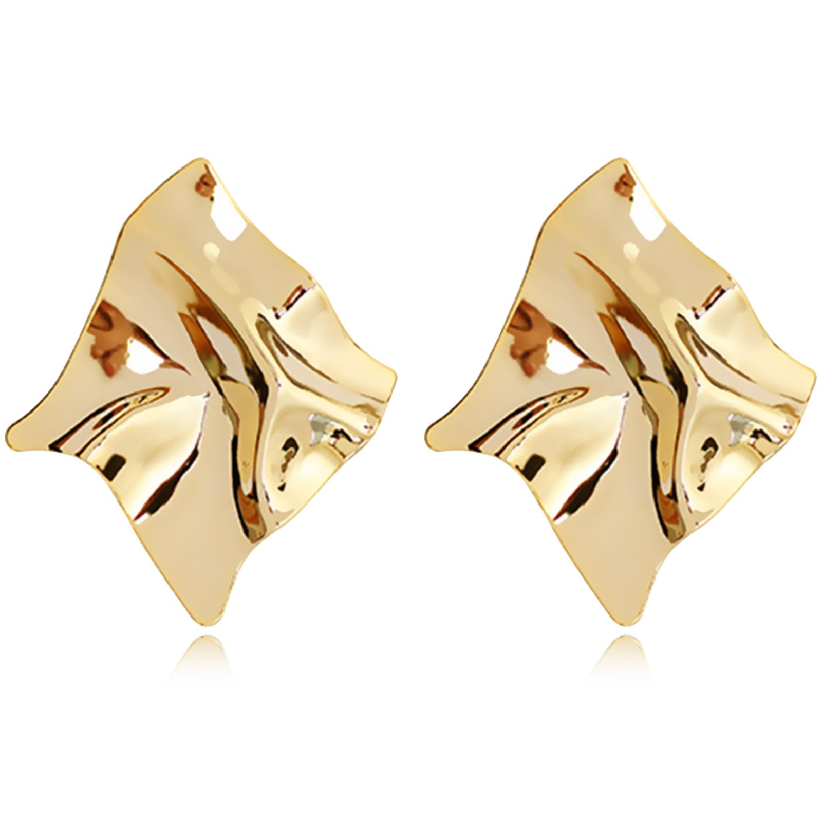 REELMAR Chunky Geometric Clip On Earrings for Women Trendy Gold-Plated Thick Hammered Rectangle Dupes Earrings Minimalist Statement Earrings No