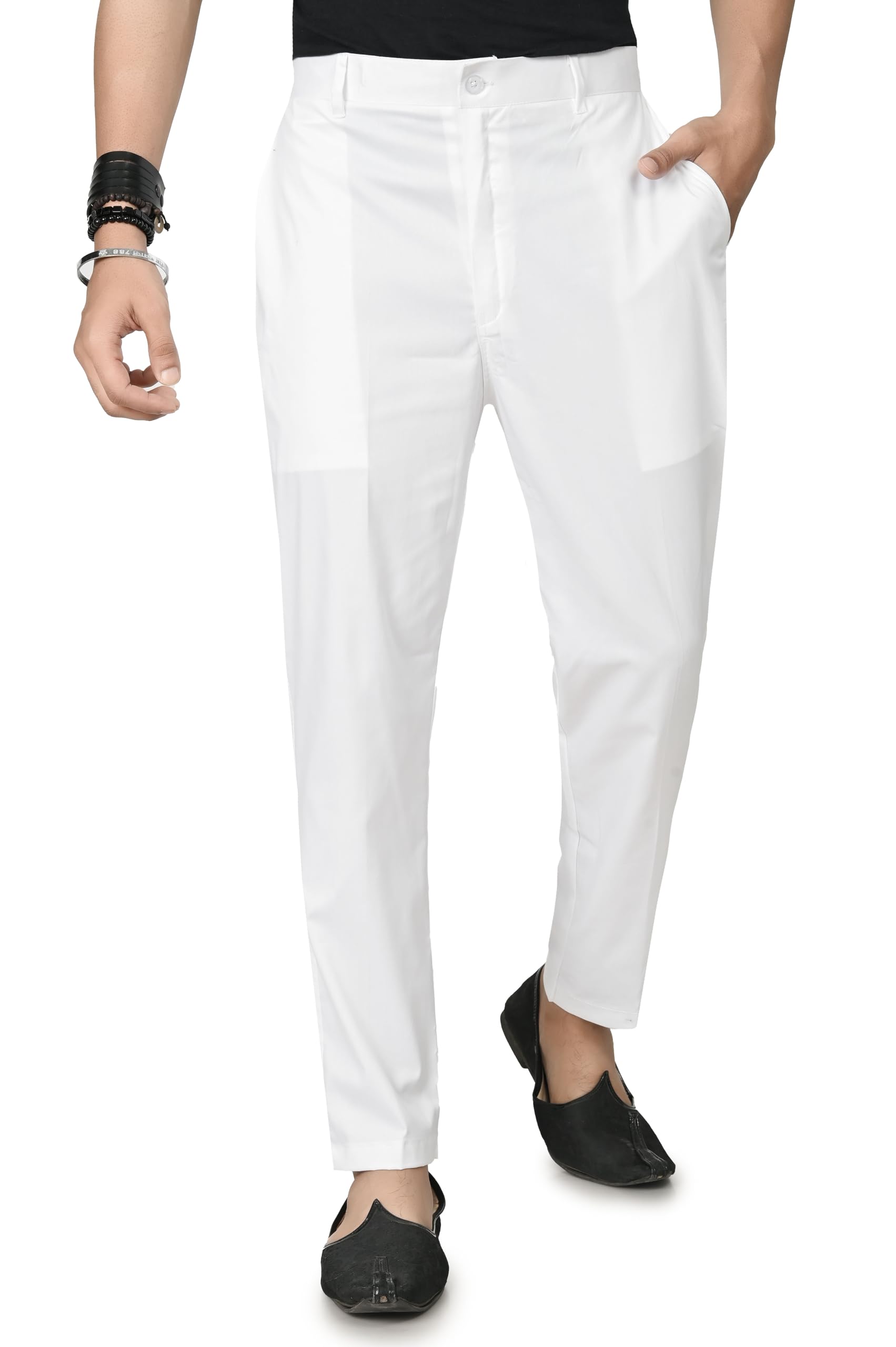 doorzi Men's Premium Stretchable Pajama Pants – Ultra-Soft, Breathable, Half Elastic Waist Lounge Wear for All-Day Comfort | White | XL-picture-15