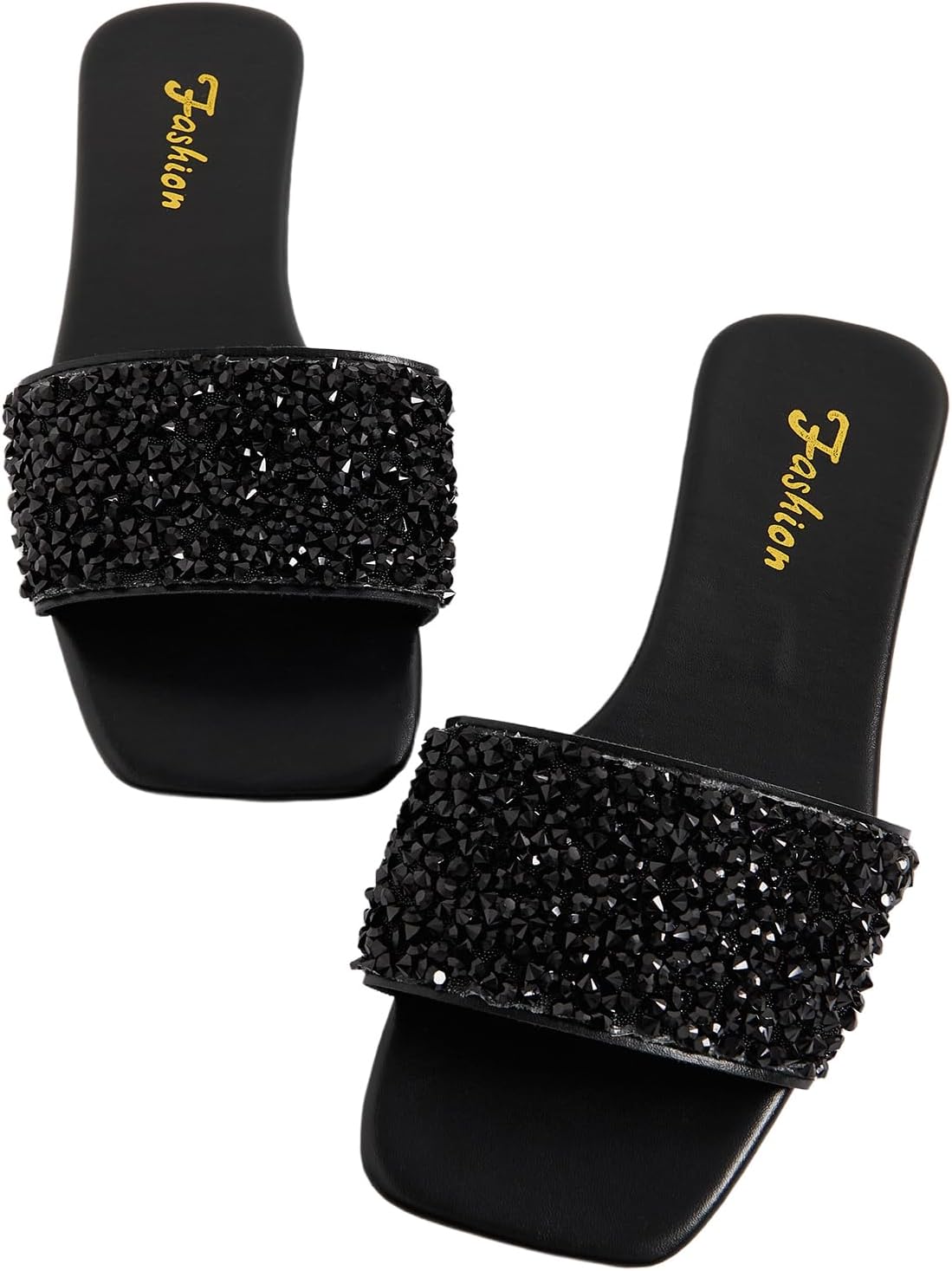 GORGLITTER Glitter Sandals Sparkly Sandals Casual Rhinestone Slides Bling Open Toe Sandals