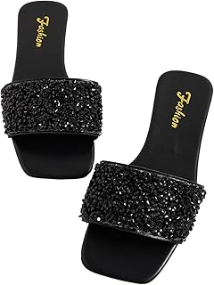 GORGLITTER Glitter Sandals Sparkly Sandals Casual Rhinestone Slides Bling Open Toe Sandals Price In India