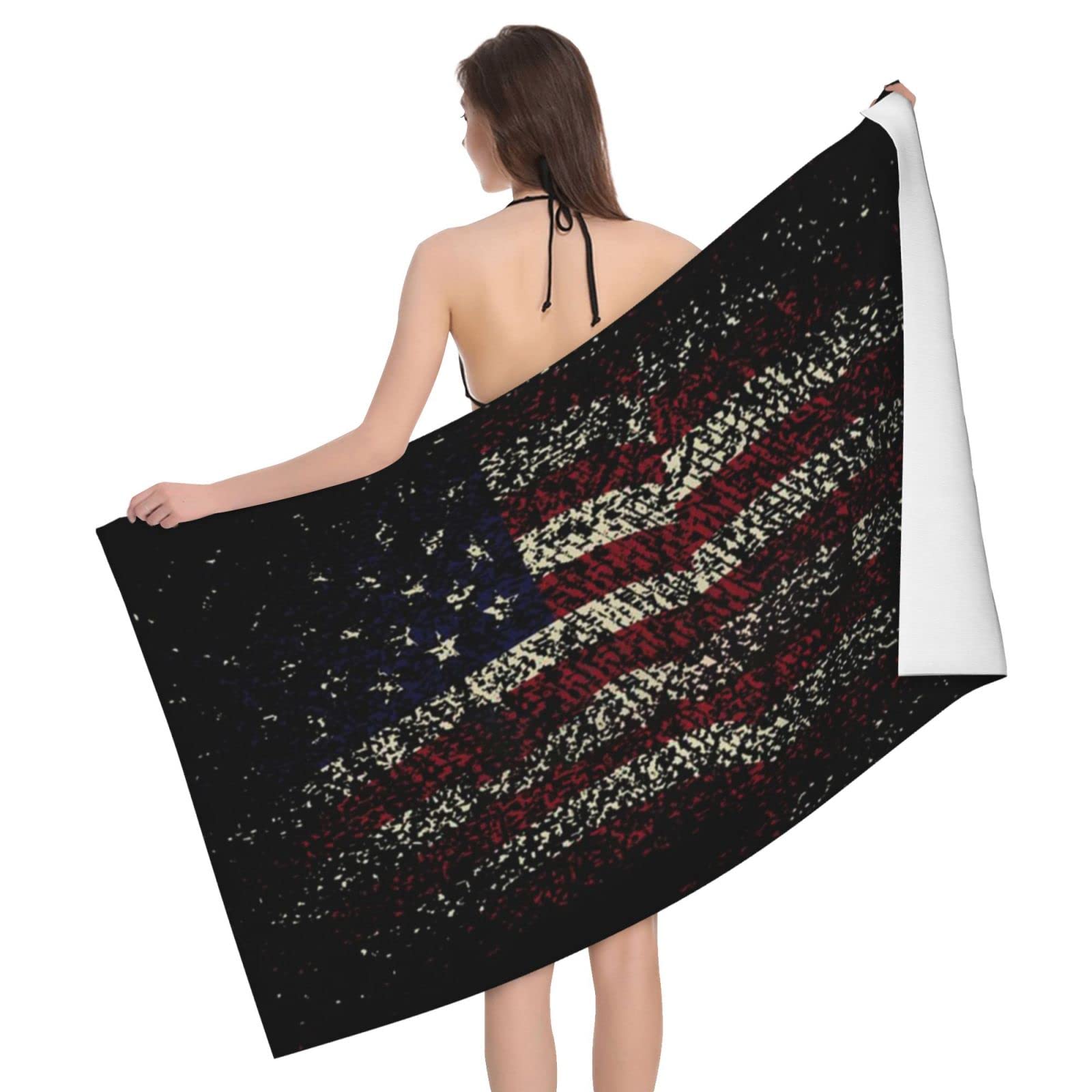 Lsjuee American Flag Bath Towel Absorb Water Quick Dry Bath Towel, for Beach, Swimming Pool, Camping