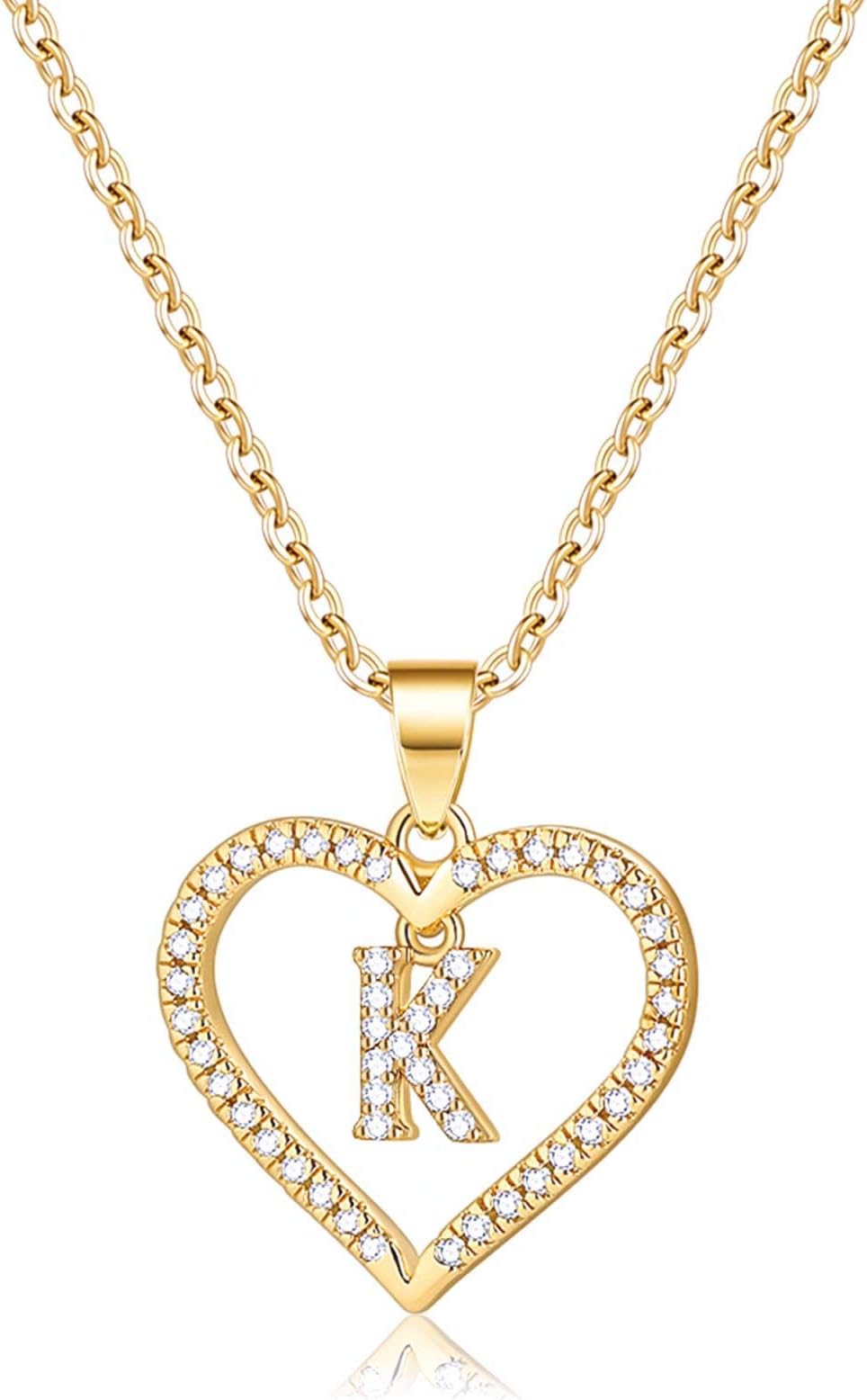 IEFSHINYInitials Letter Necklace for Women Girls, 14k Gold Filled initial Letter Plated Charm Necklaces CZ Pendant Love Heart Alphabet Necklace for Women Teen Girls