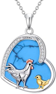 Chicken/Duck/Flamingo/Penguin Necklace for Women Turquoise Necklace Heart Pendant Animal Jewelry Christmas Gift for Women Animal Lovers