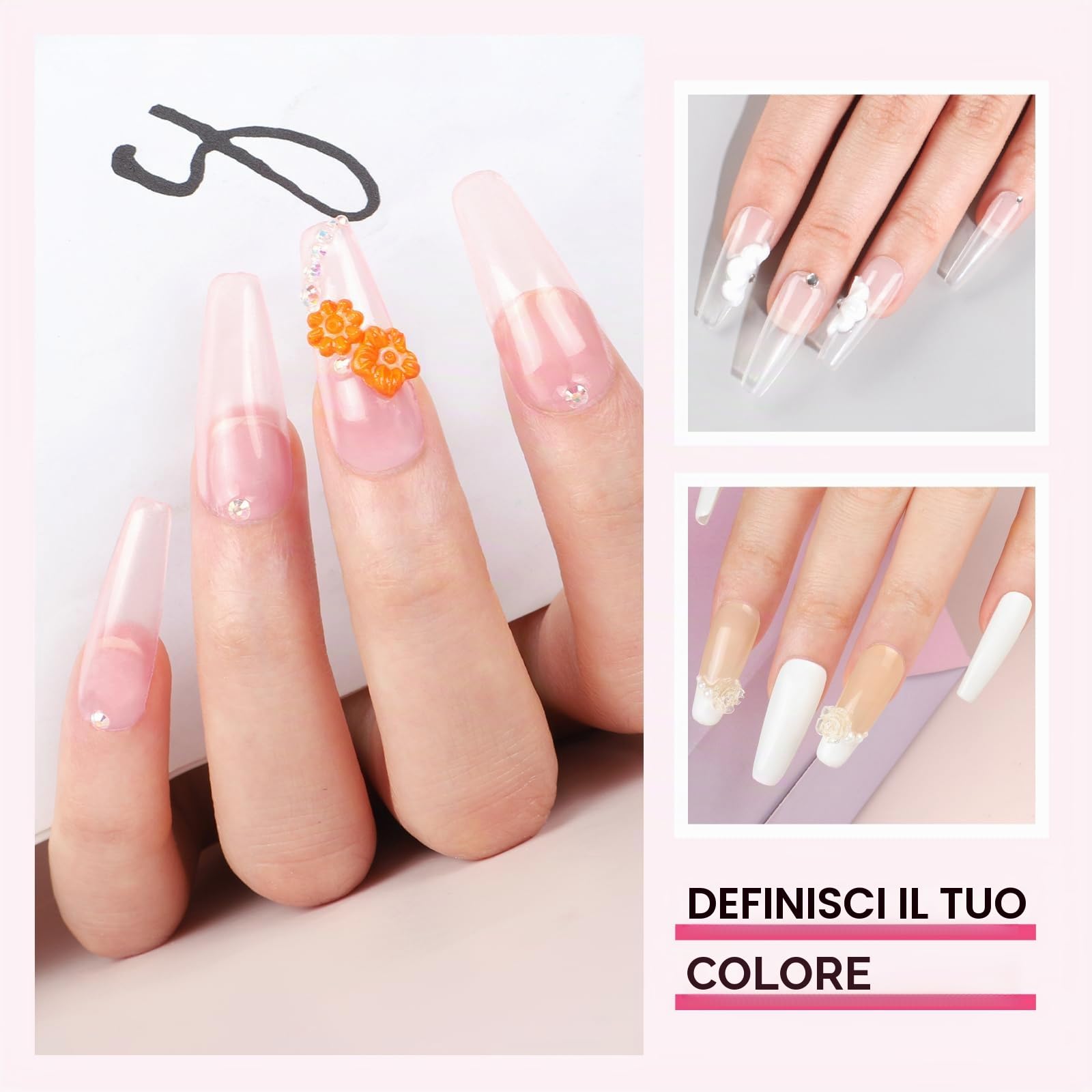 COSCELIA Kit Semipermanente Unghie 3 * 8g Starter Kit Semipermanente Bianco Rosa Trasparente 30ml Monomero Set di Estensione Unghie Regali per Principianti