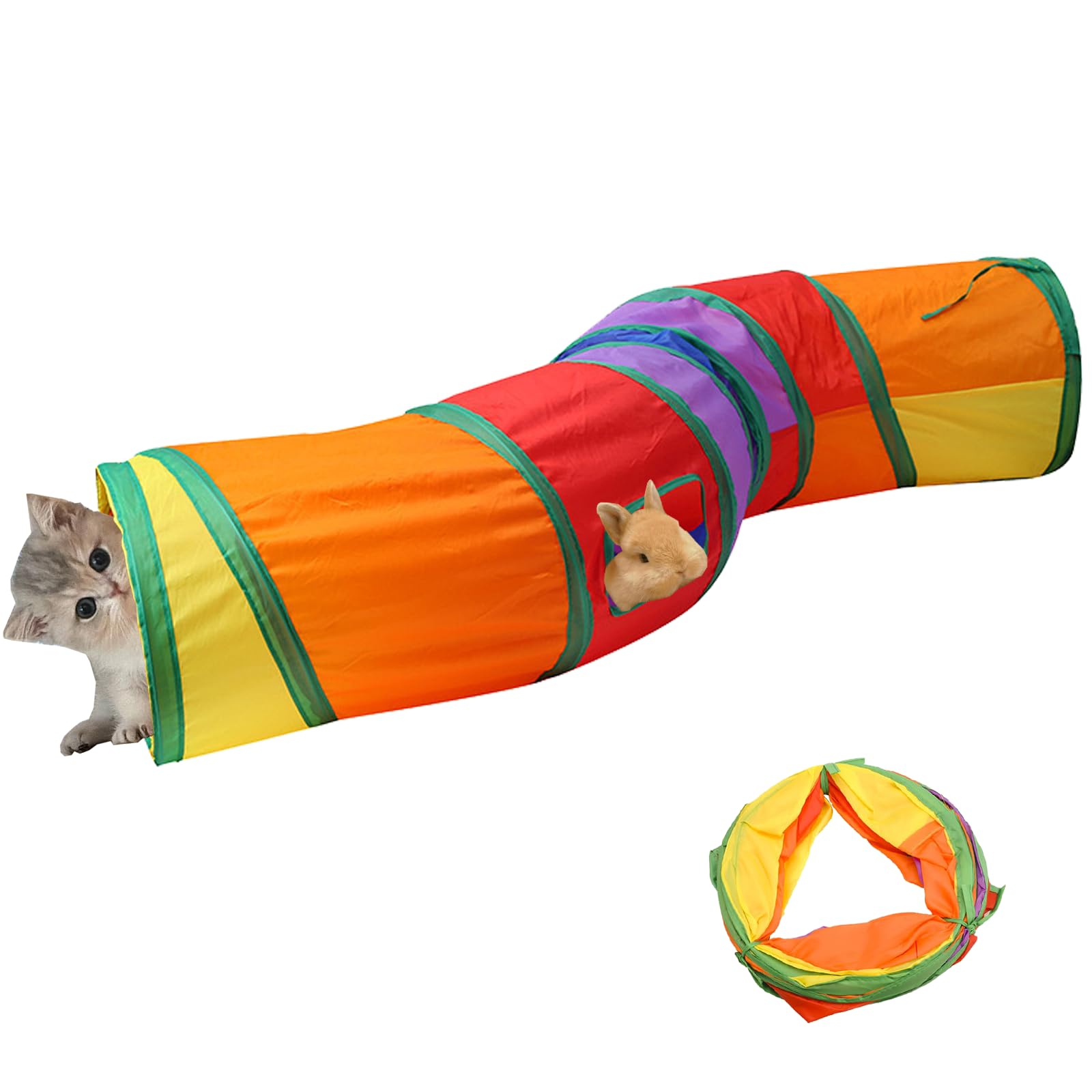 Tunnel Plegable para Gatos，Túnel de Mascotas Plegable Mascota interactiva túnel Túnel para Gatos de 2 vías，para Conejos, Gatos y Perros