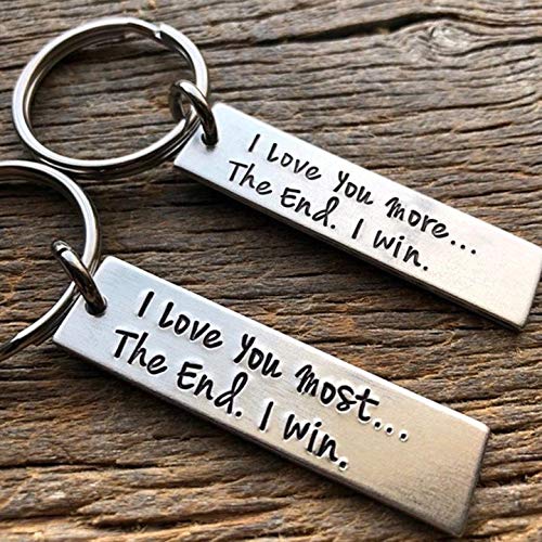 JK Home - Portachiavi regalo per San Valentino, con scritta I Love You Most/More The End I Win, Set di 2 pezzi. (Argento) - JK2020103HH-004
