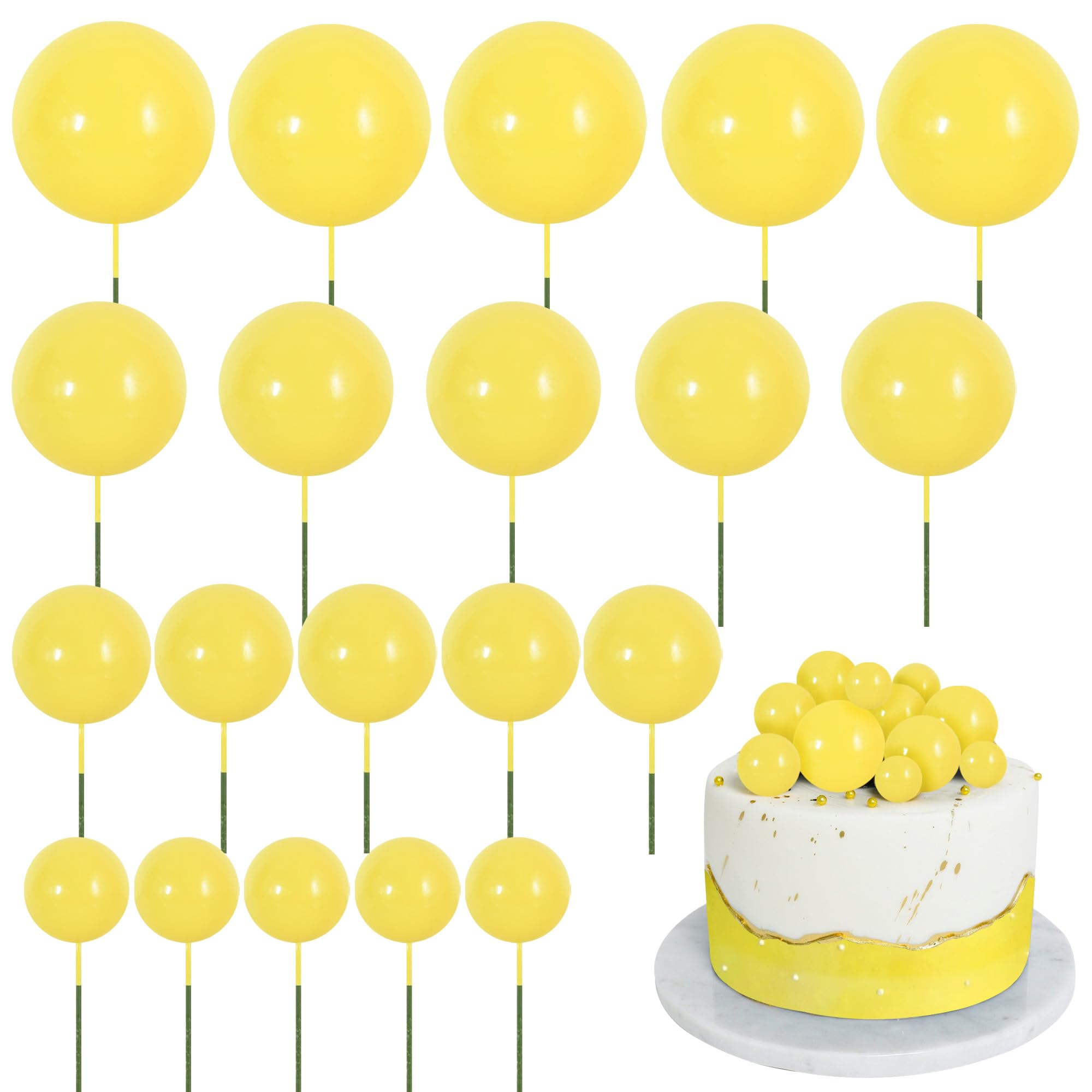 RIBBOOO 20 Pcs Yellow Balls Cake Toppers Birthday Cake Decorations Baking