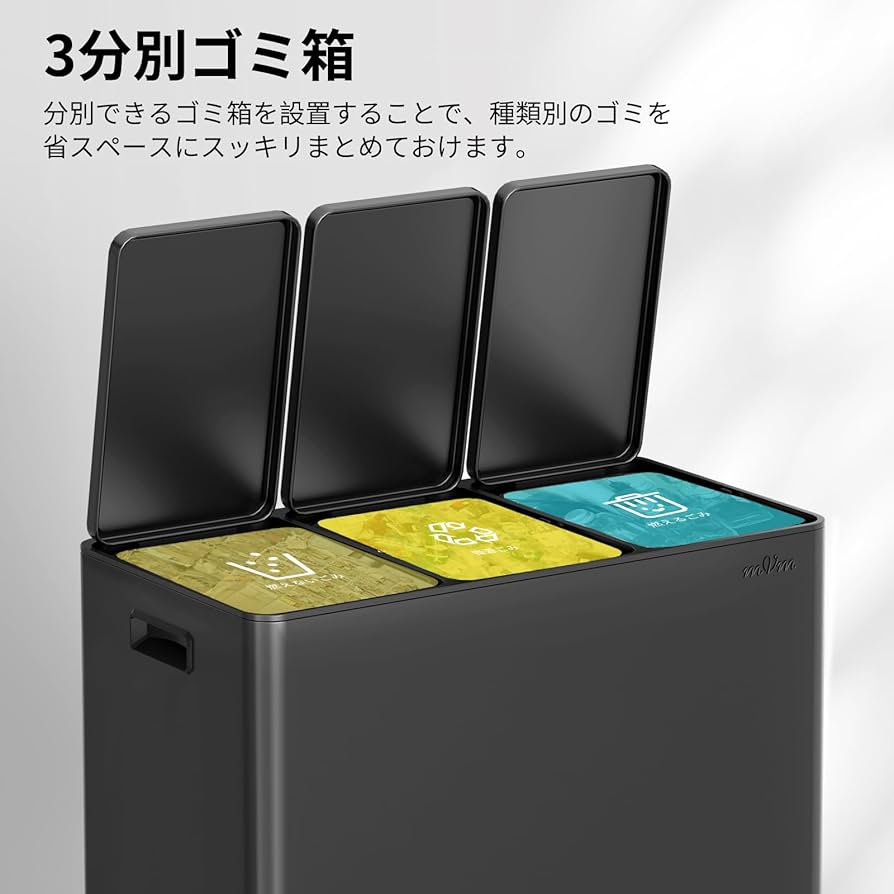 Amazon|mVm ゴミ箱 分別 横型3分別 3×15L ダストボックス 蓋付き Amazon|mVm ゴミ箱 分別 横型3分別 3×15L ダストボックス 蓋付き