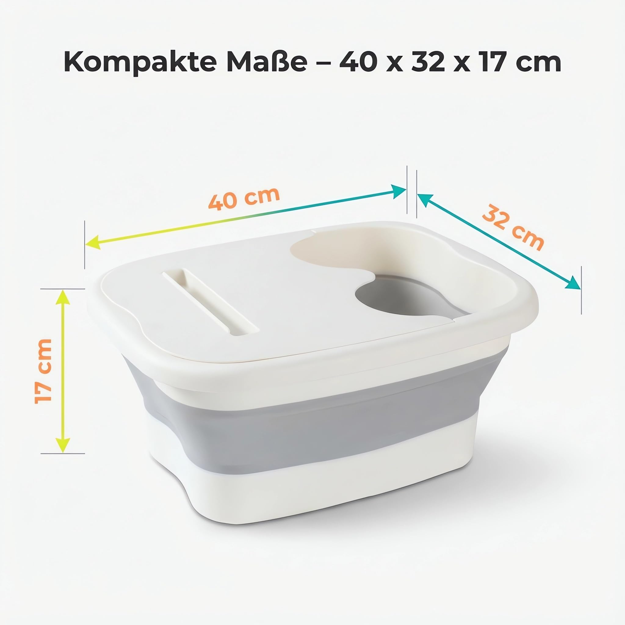 König Design faltbare Fußbadewanne mit Massagefläche, platzsparend & temperaturbeständig, 21 Liter – Grau
