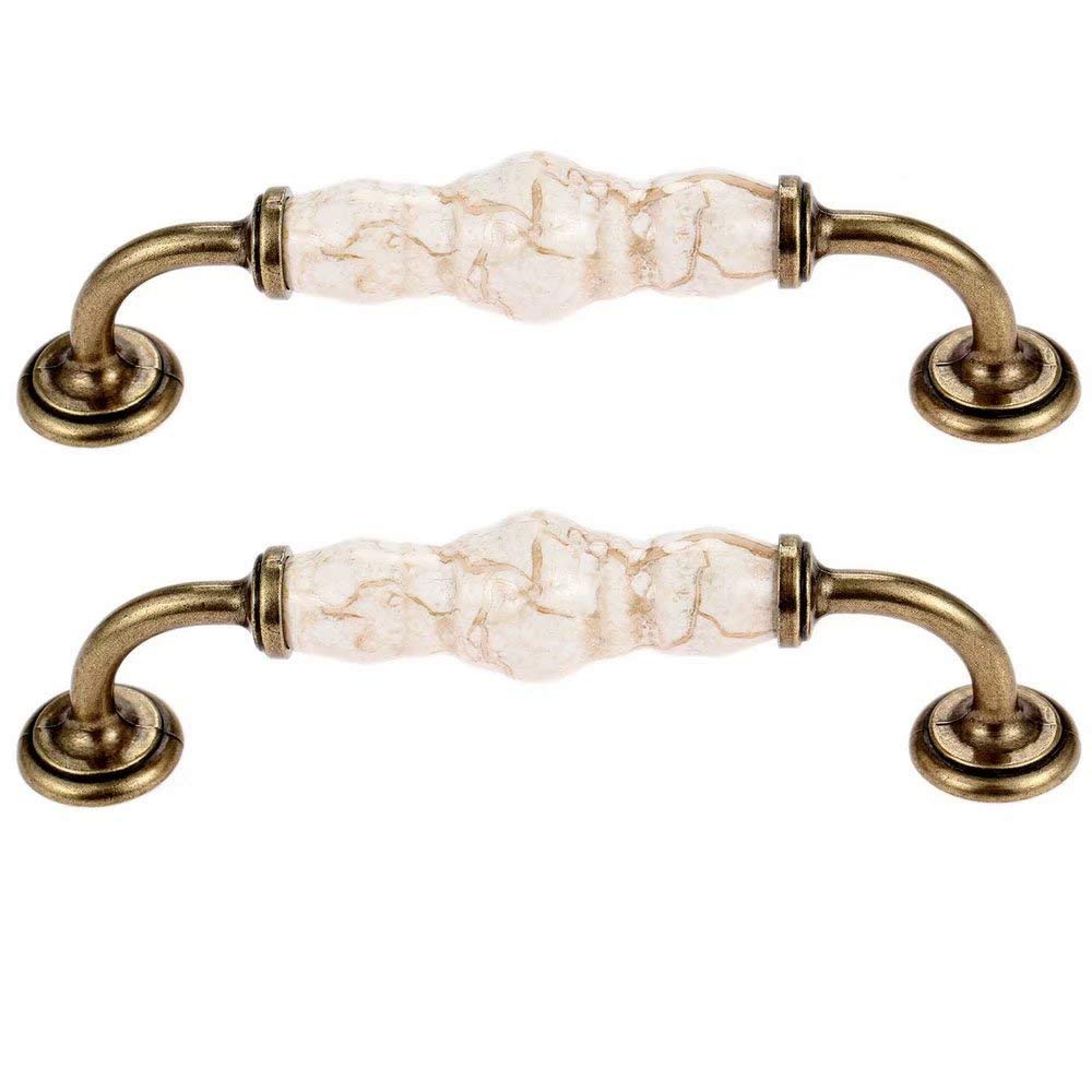Stnyanxd B:pitch Of Holes 128Mm Antique Cabinet Drawer Handles 2Pcs Modern Marble Ceramic Knobs For Kitchen Cupboard Drawer Pulls(B:pitch Of Holes 128Mm)