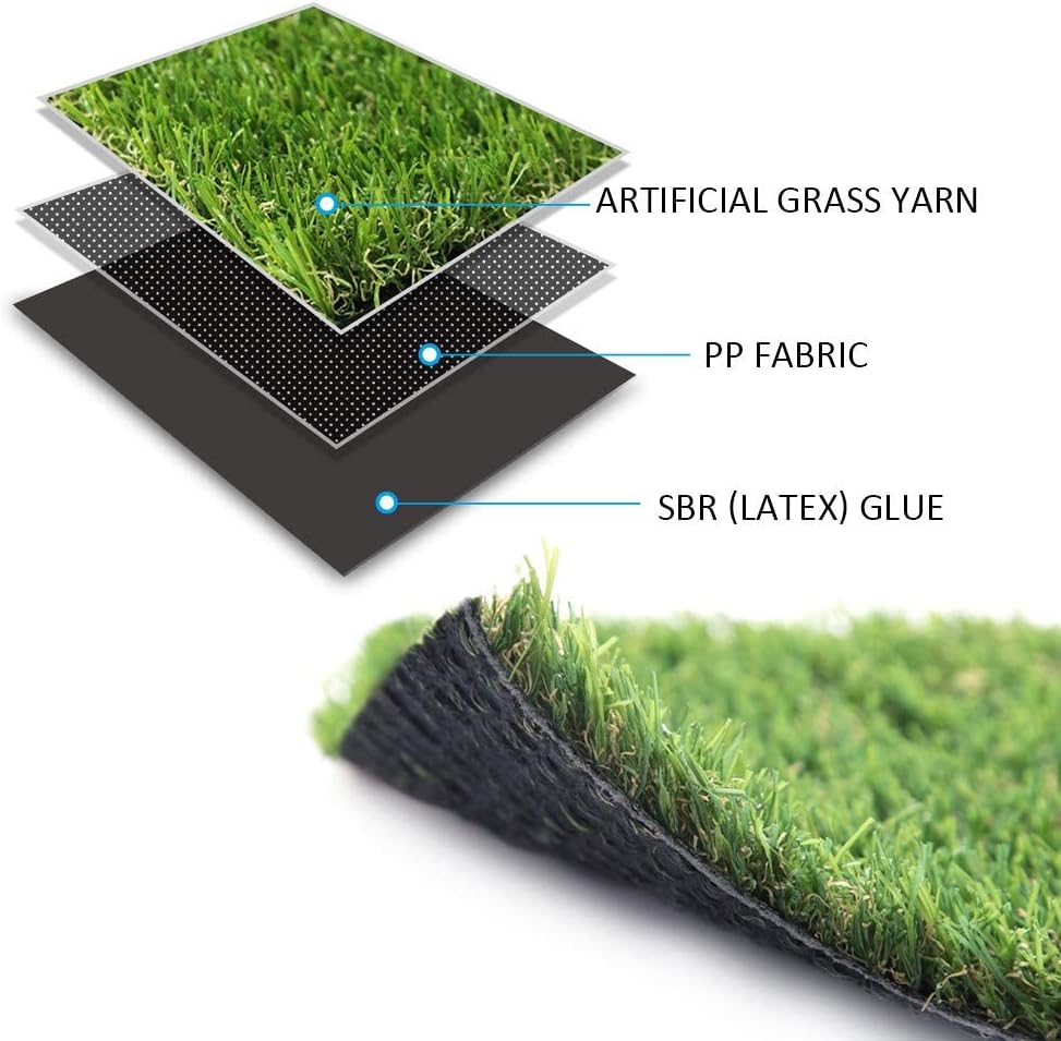 0.8inch Realistic Synthetic Artificial Grass Turf Thick Fake Faux Grass Rug Astroturf Carpet 5FTX8FT Indoor Outdoor Balcony for Indoor Outdoor Pets Garden Backyard, with Drainage Holes
