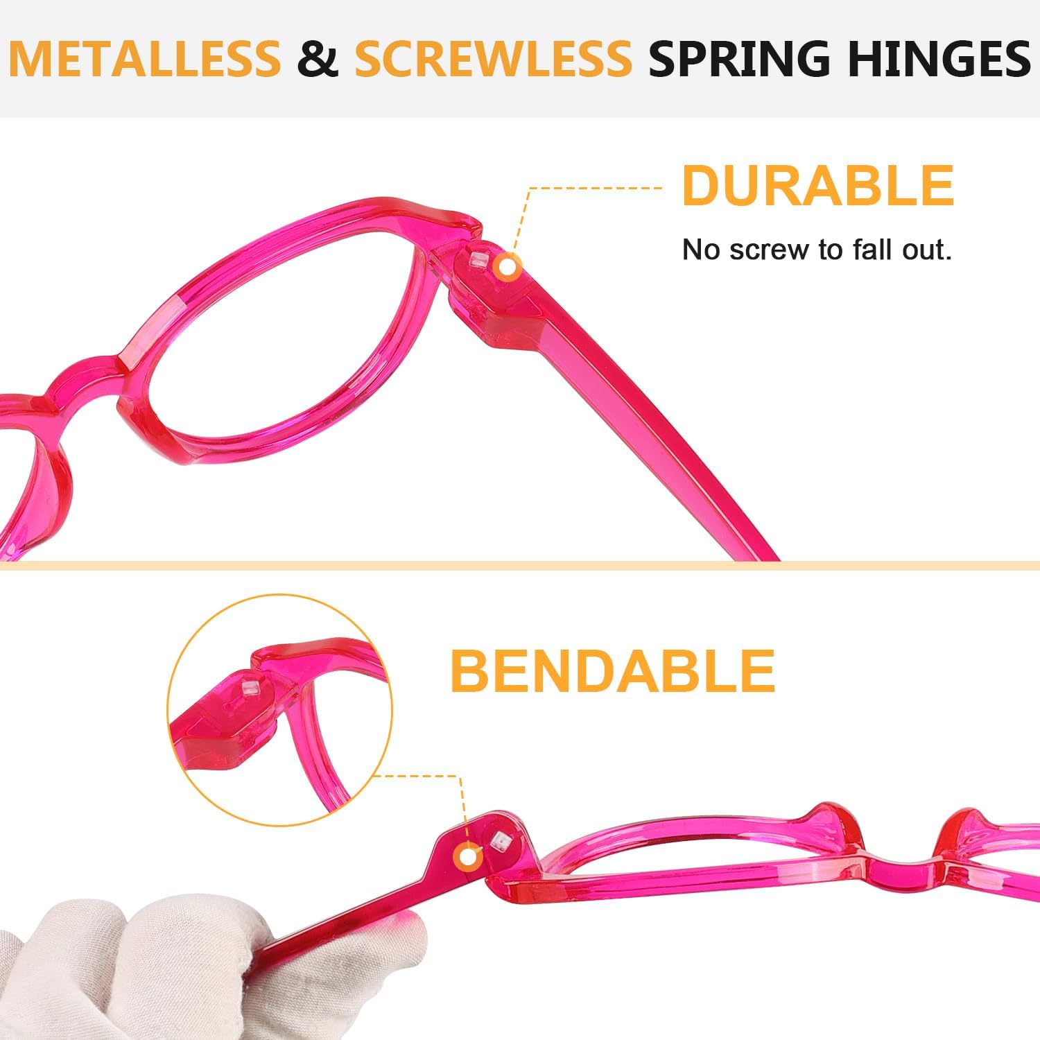 GUD Oversized Reading Glasses with Metalless Screwless Spring Hinges 6 Pack Readers for Women +0.5