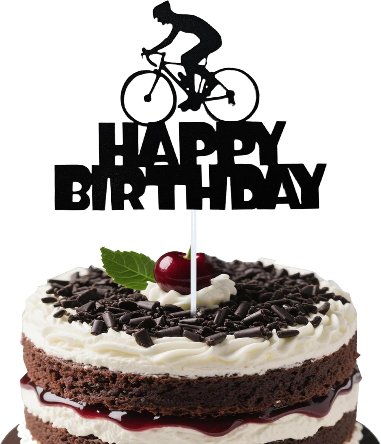 Bicycle Cake Topper - Durable Birthday Cake Decorations for Cycling Party, Bike Themed Celebration Supplies (Black)
