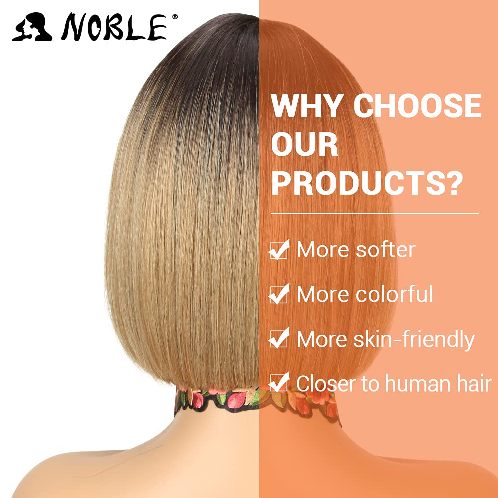 NOBLE Bob Wigs for Women Short T Part HD Lace Front Wigs Ombre Brown Blonde Synthetic Blunt Cut Bob Lace Front Wigs for Party and Daily Use 10 Inch - Image 3
