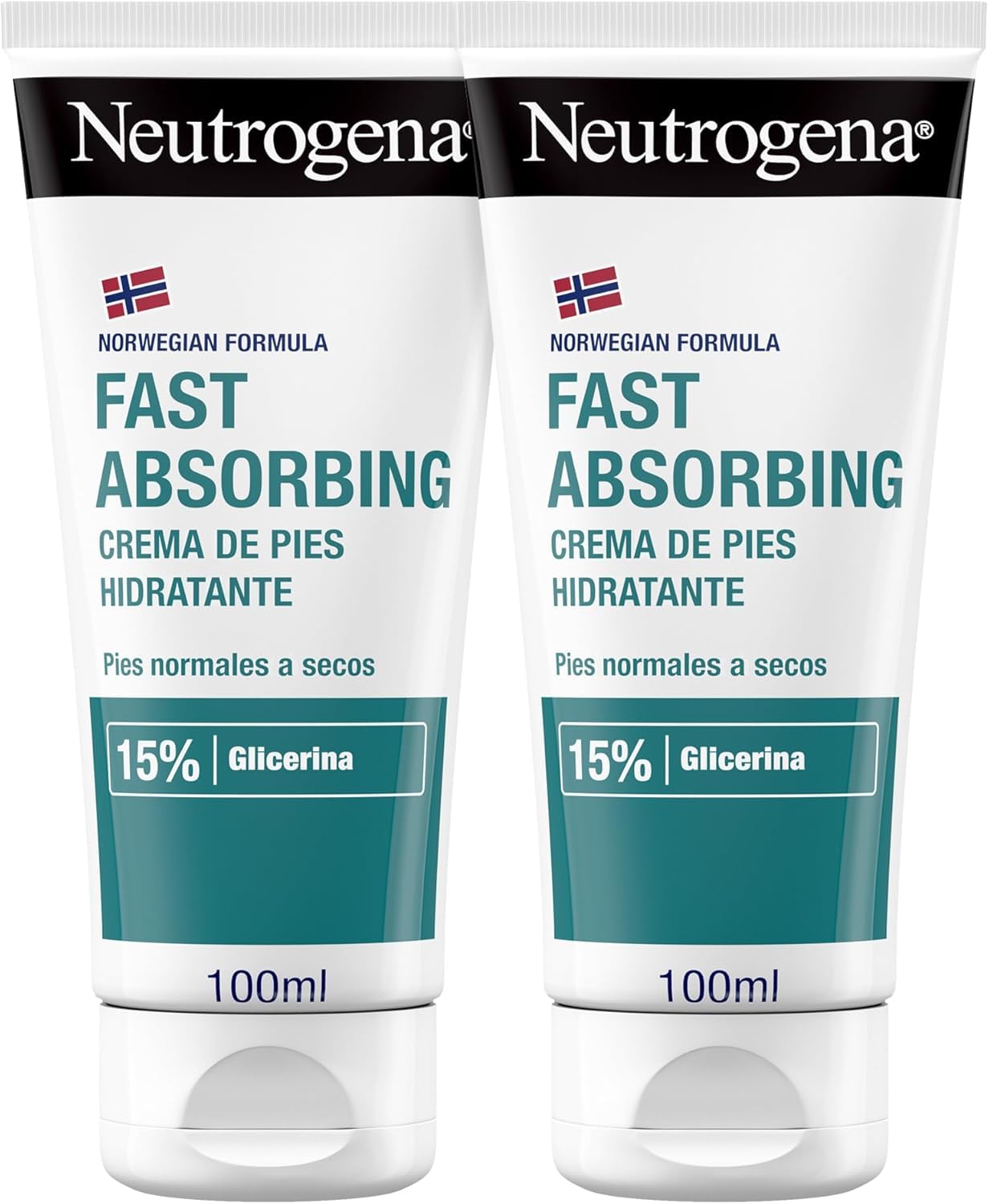 Neutrogena Fórmula Noruega Crema de Pies Absorción Inmediata (pack de 2 x 100 ml), crema hidratante para pies normales a secos, crema no grasa de absorción rápida
