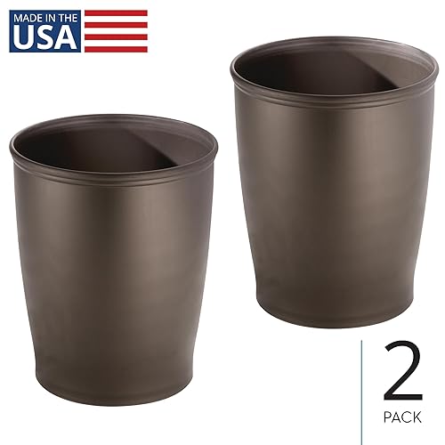 Miniatura 2 de iDesign Basurero pequeño de plástico redondo para baño, juego de 2, bronce, fabricado en Estados Unidos