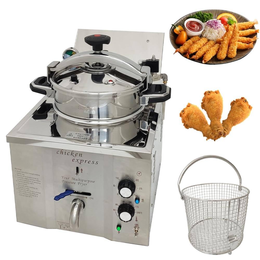 IUokLU 16L Electric Countertop Pressure Fryer,Stainless Steel High Pressure Fried Chicken Machine,Countertop Kitchen Frying Machine