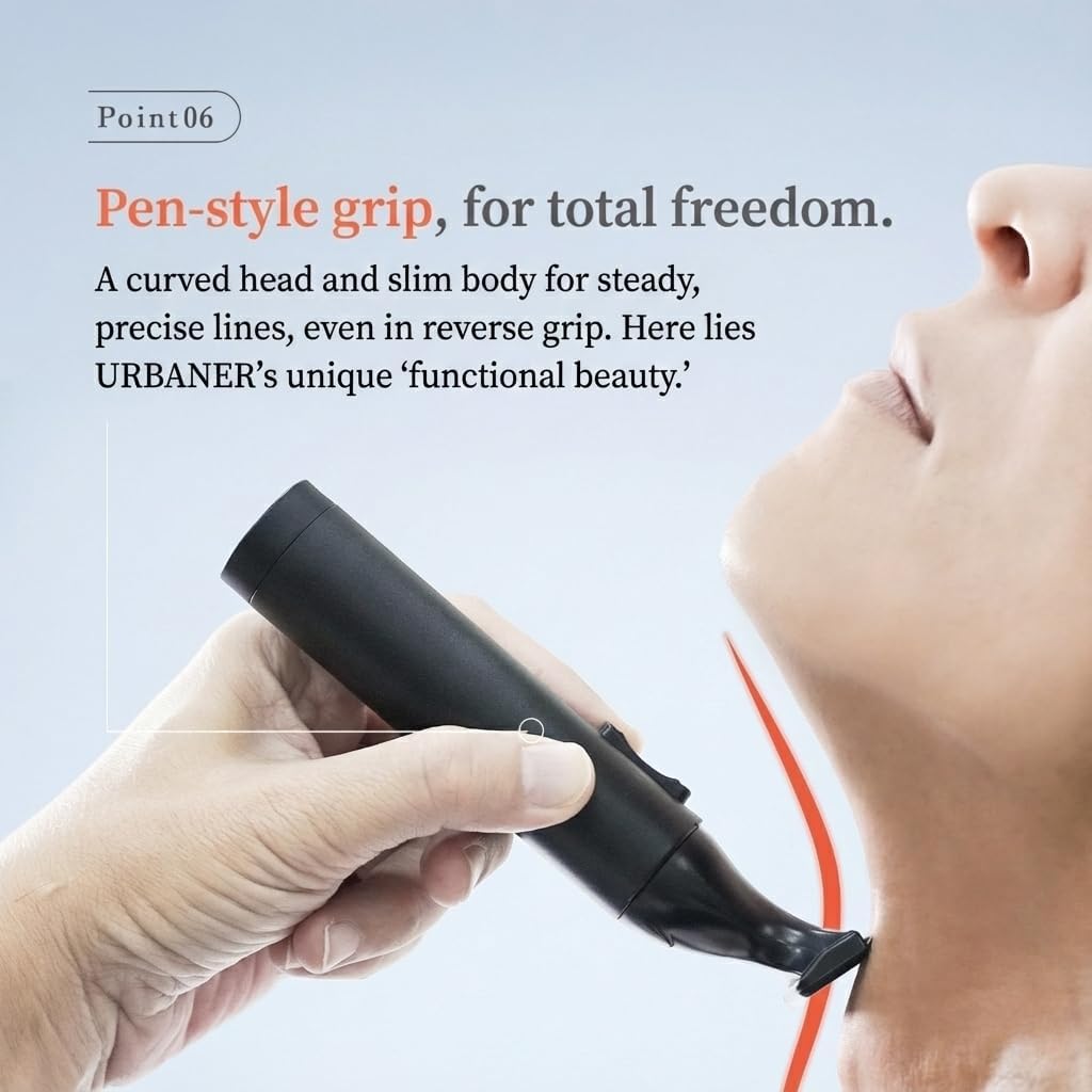 URBANER Precision Mustache Trimmer, USB Rechargeable Detail Grooming Tool with Japanese Steel Blade, IPX8 Waterproof, Lightweight Trimmer