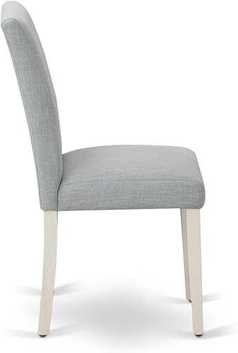 Miniatura 10 de East West Furniture ABP0T15 Abbott Parson - Sillas de comedor tapizadas de tela de lino azul bebé, juego de 2, color blanco lino