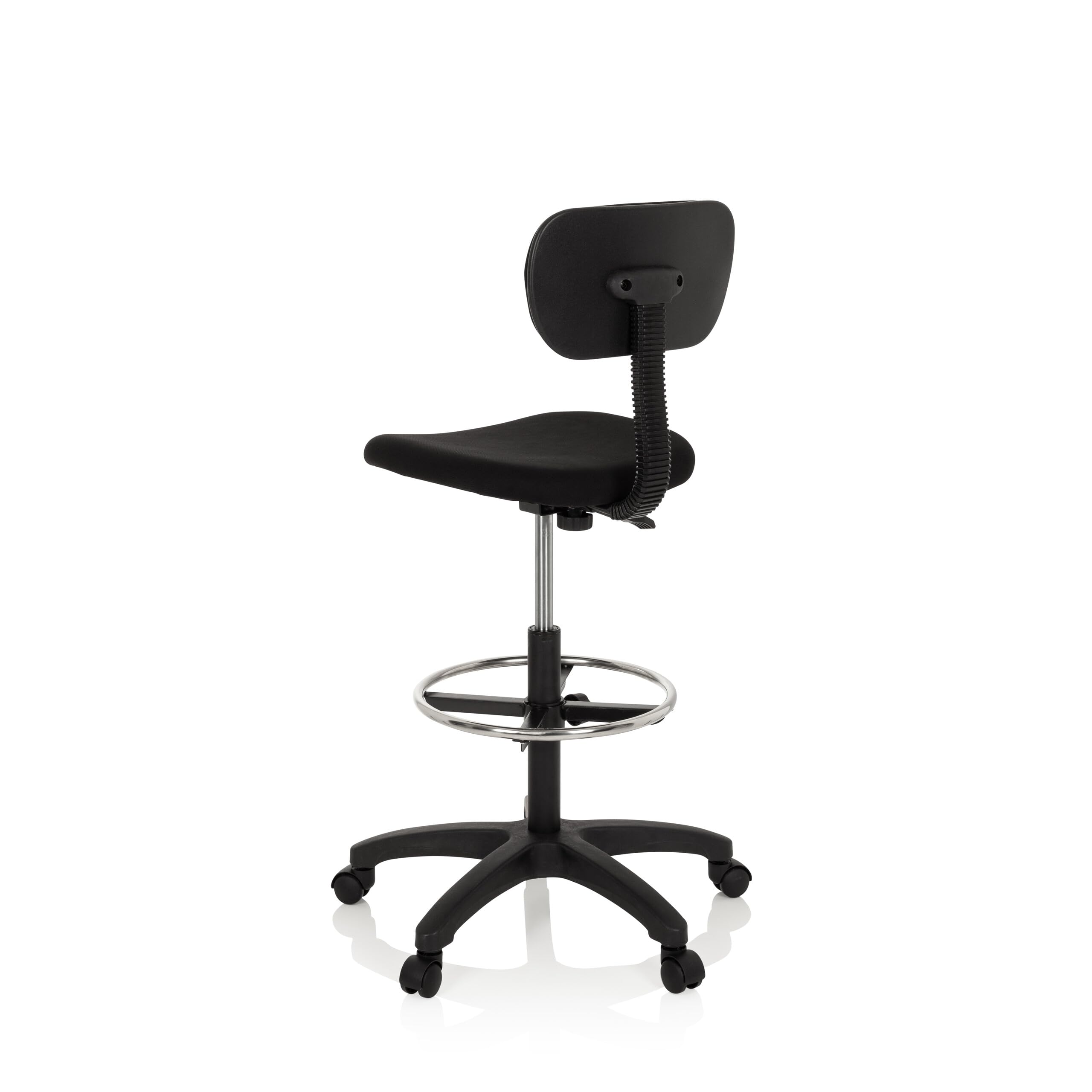 hjh OFFICE 671004 Arbeitsstuhl mit Fußring TOP Work 05 Stoff Schwarz Counterstuhl Drehstuhl mit Rollen, höhenverstellbar