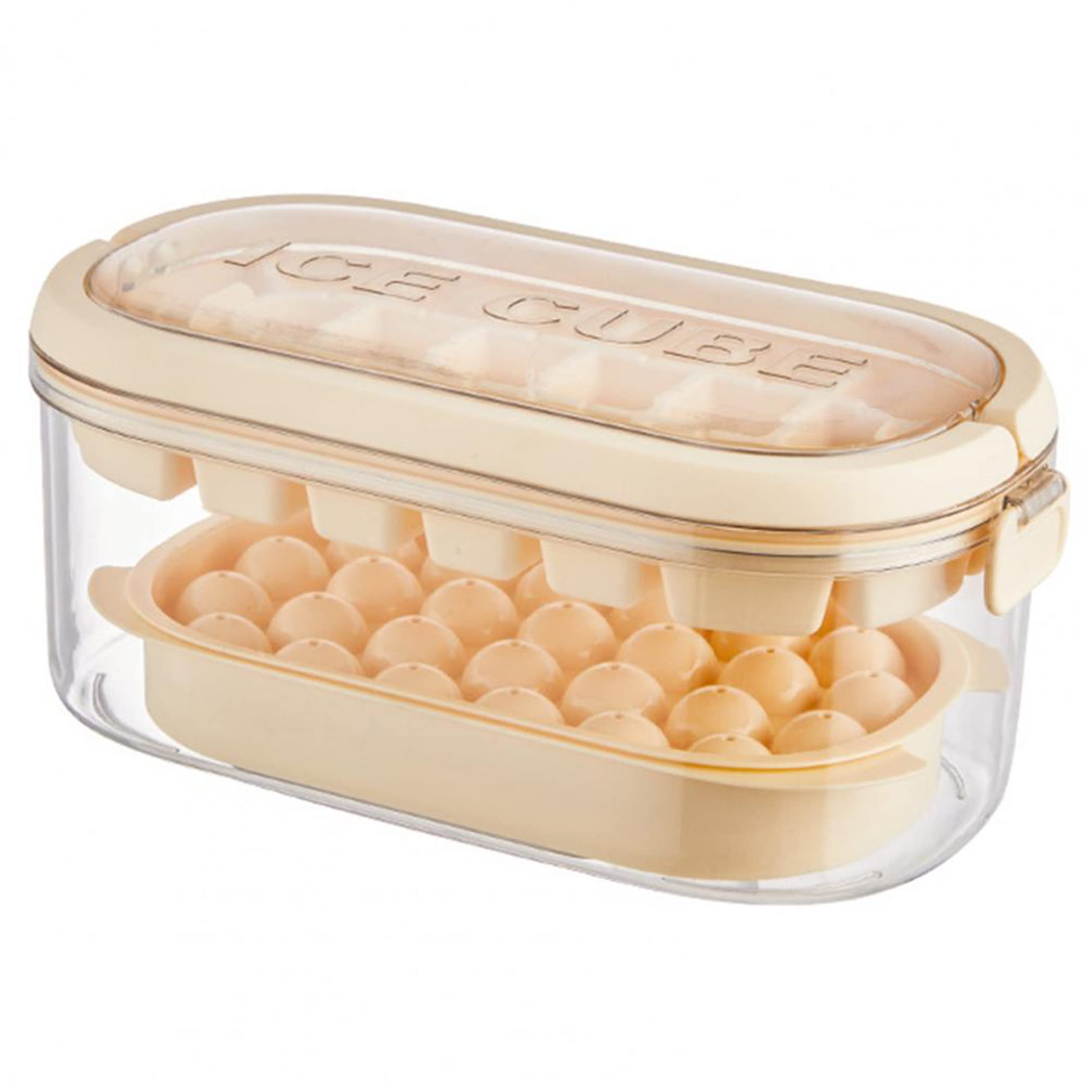 UKPALO 4 in 1 Ice Cube Tray, Ice Trays for Freezer with Lid & Bin,2 Trays with 54PCS Small Ice Cubes for Drinks & Cocktail, Silicone Ice Ball Maker Mold for Freezer with 1 Ice Scoop, BPA Free (Beige)