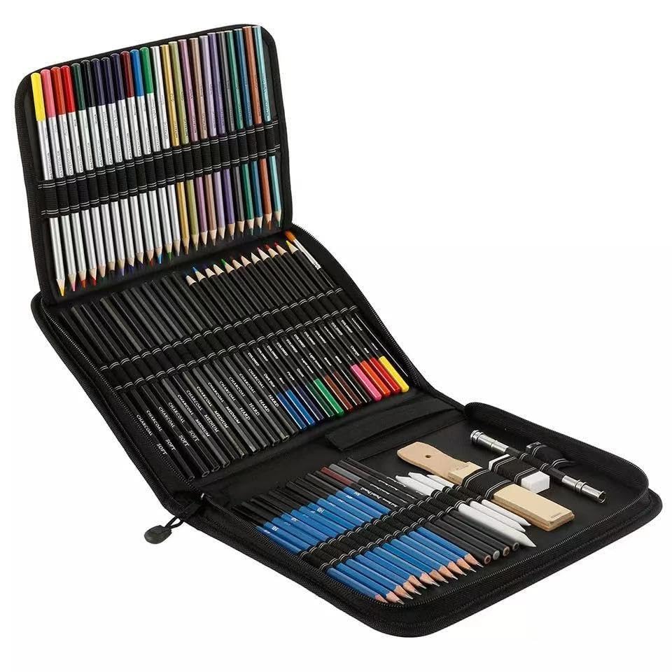 Conjunto de lápis de arte profissional com 72 peças, Kit de esboços para caderno de desenho, aquarela, grafite, metal, lápis de carvão para artistas iniciantes adultos e crianças adolescentes