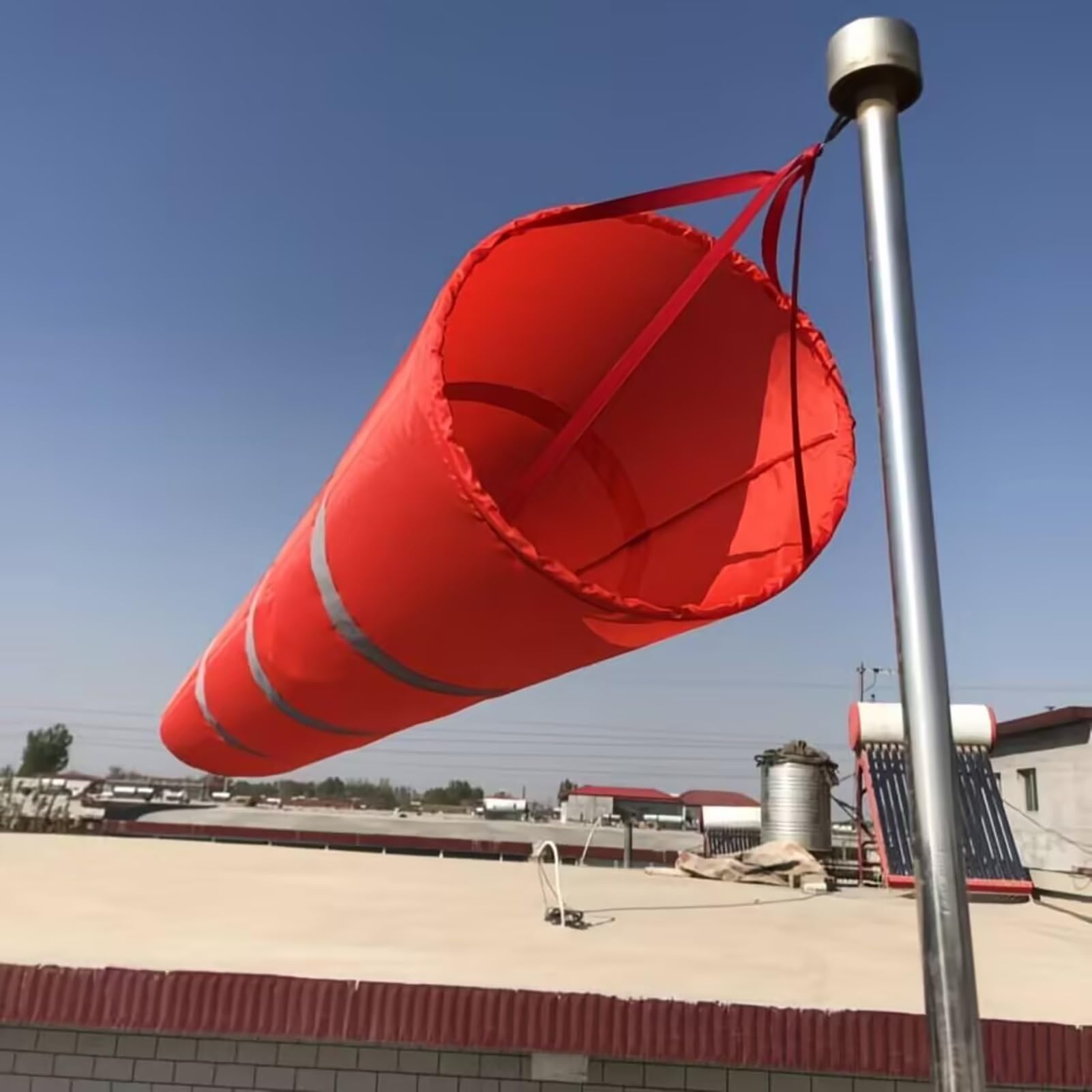 Windsack Hochsichtbarer Windanzeiger Windsack, Reflektierende Windsäcke mit Edelstahlmast, Wasserdichter Windrichtungsbeutel für Dock/Hafen/Boot(Red,L-2m(6.6ft))
