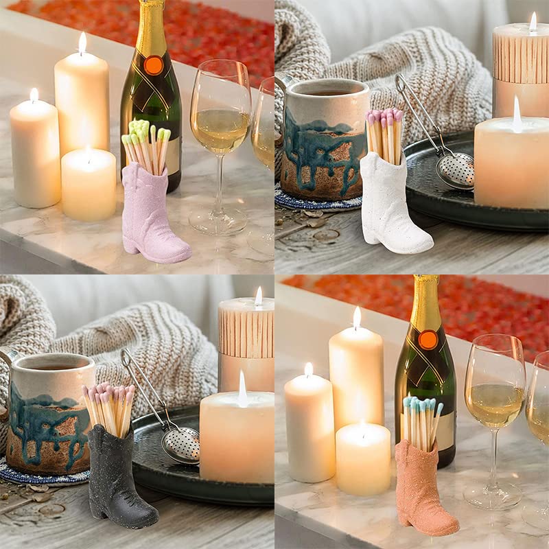 Boîte Allumettes Céramique Bottes De Cowboy – Rose, Support Décoratif Rustique Pour Cuisine, Cheminée Ou Chambre