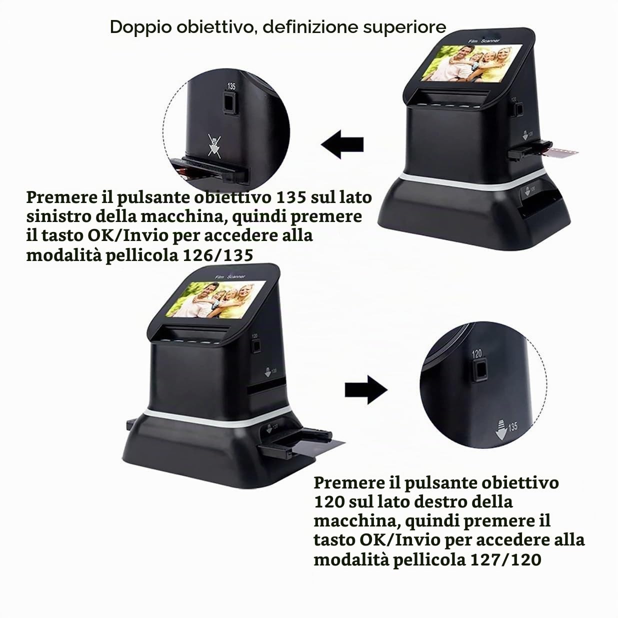 Scanner per Diapositive Ad Alta Risoluzione Tutto in Uno, Scanner Digitale per Pellicole, Converte Pellicole, Diapositive E Negativi 35mm, 135, 126 E 127 in Foto Digitali, Con Display Lcd 4.3"