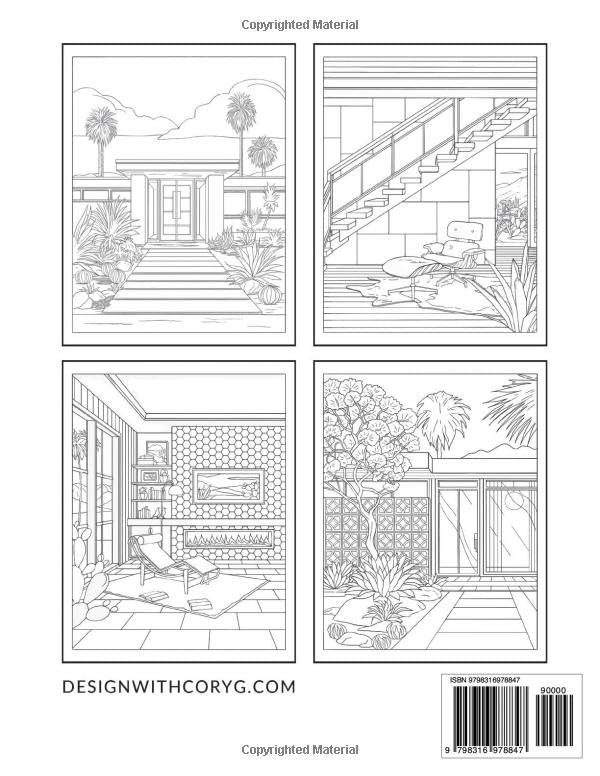 At Home Palm Springs Interior Design Coloring Books: Mid-Century Modern (Interior Design Coloring Series: Modern Rooms, Boho Décor, Tropical Homes, Kitchens & Creative Moodboards) image 3