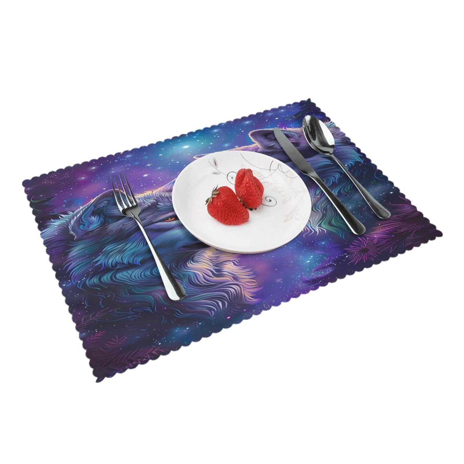 Cosmic Wolf (1) Placemats Set of 4 Print Table Mats Place Mats Table Decor for Kitchen Dining 12X18 in