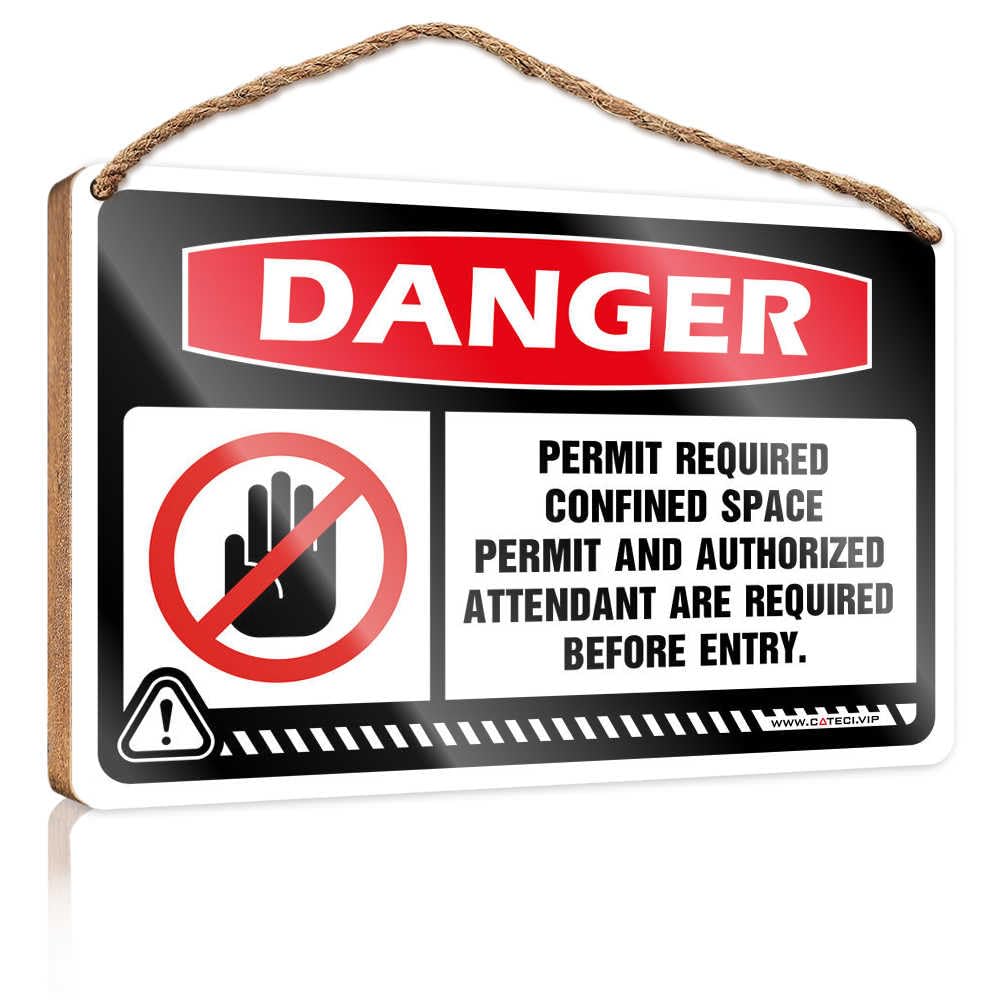 Outdoor Hanging Sign Danger Permit Required Confined Space Permit Wooden Sign Pool Decor Funny Home Sign(23X35CM)