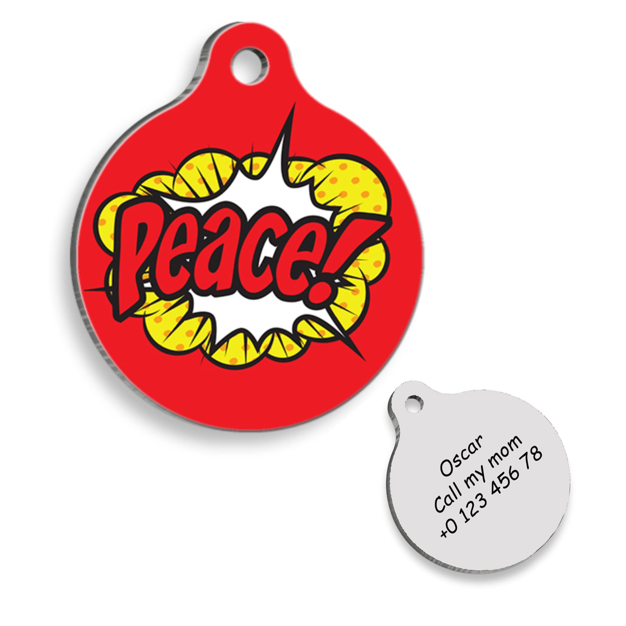PEACE Red Bomb Personalized Dog Tag - Custom Name Tag - ID Tag for Dog & Cat - Customized Pet Tags - Dog & Cat Name id Tag - Dog Name Tag - Engraved Dog Tag