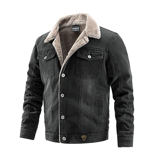 SevenDwarf Casaco de inverno masculino Jaqueta de inverno masculina com lapela Sherpa quente forrada de lã e grossa jeans jaqueta de caminhoneiro casacos