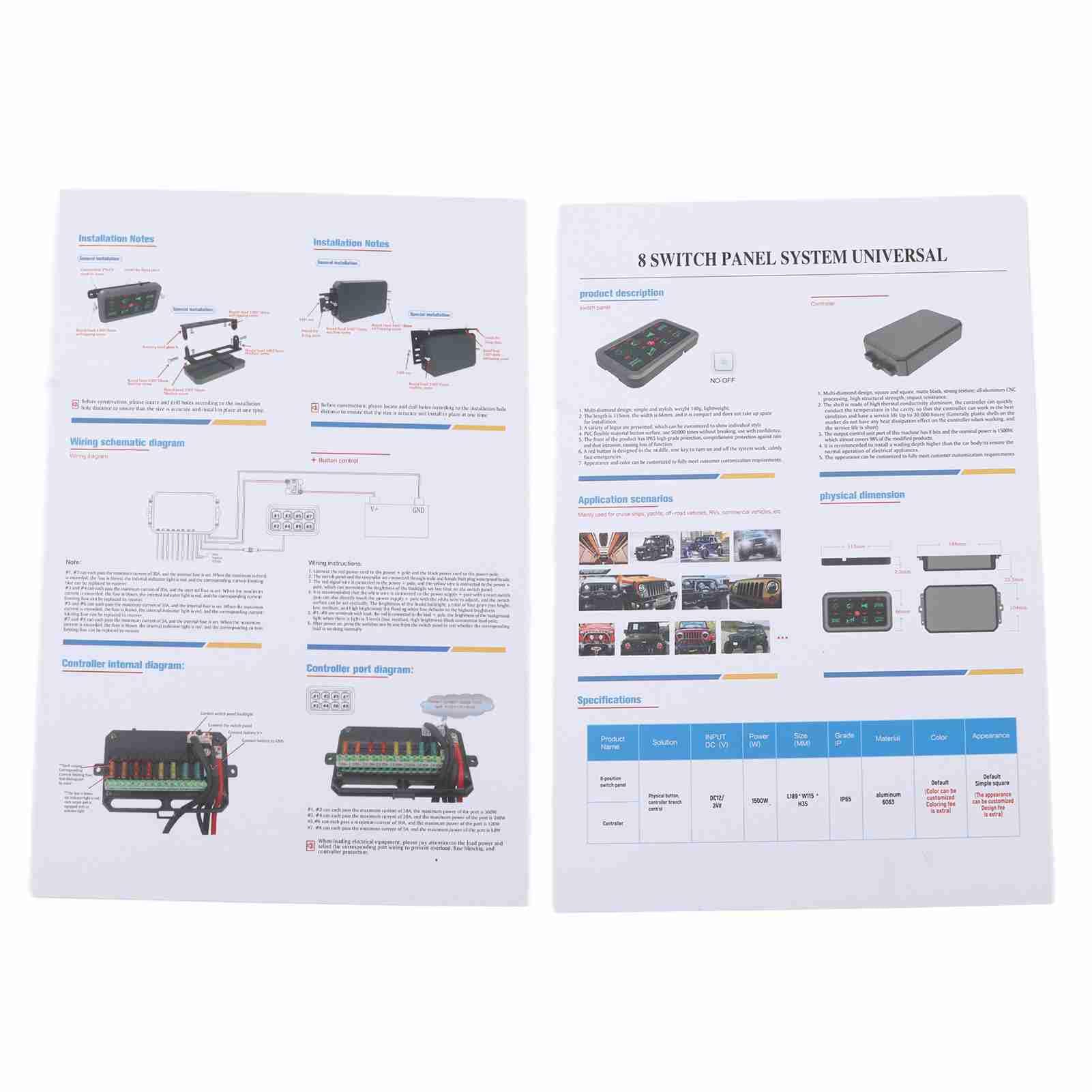 KIMISS Automatyczny ściemnialny Panel Przełączników 8-krotnych ze skrzynką Bezpieczników do łodzi Ciężarowych Off Road Powersport — Sterowanie Chwilowe RGB z Przełącznikiem — Wielofunkcyjne