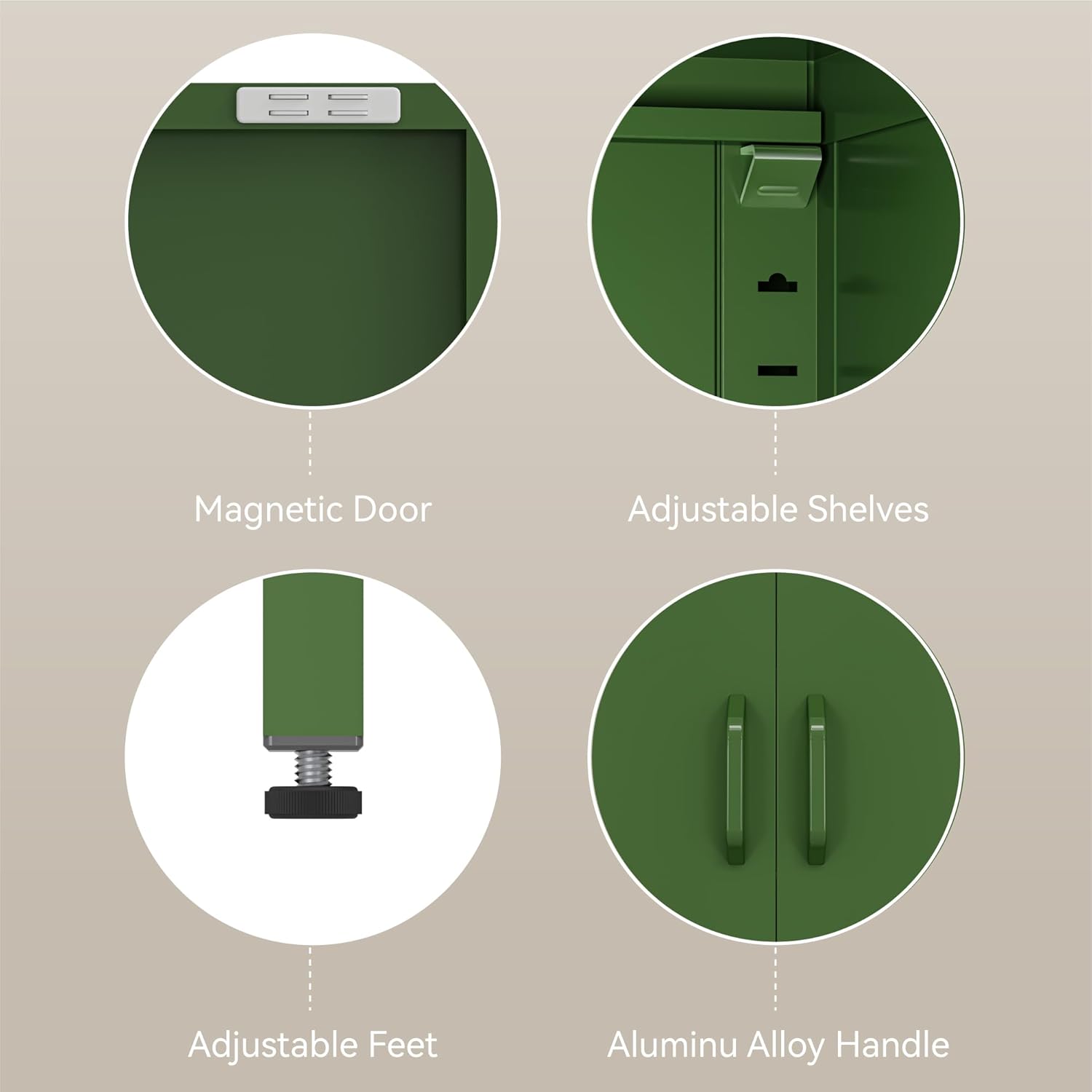 COFaR Forest Green Metal Cabinet, 40” Kitchen Pantry & Coffee Bar Cabinet, 3-Tier Adjustable Shelf Organizer with Magnetic Doors, Rustic Modern Sideboard for Dining Room, Home Office